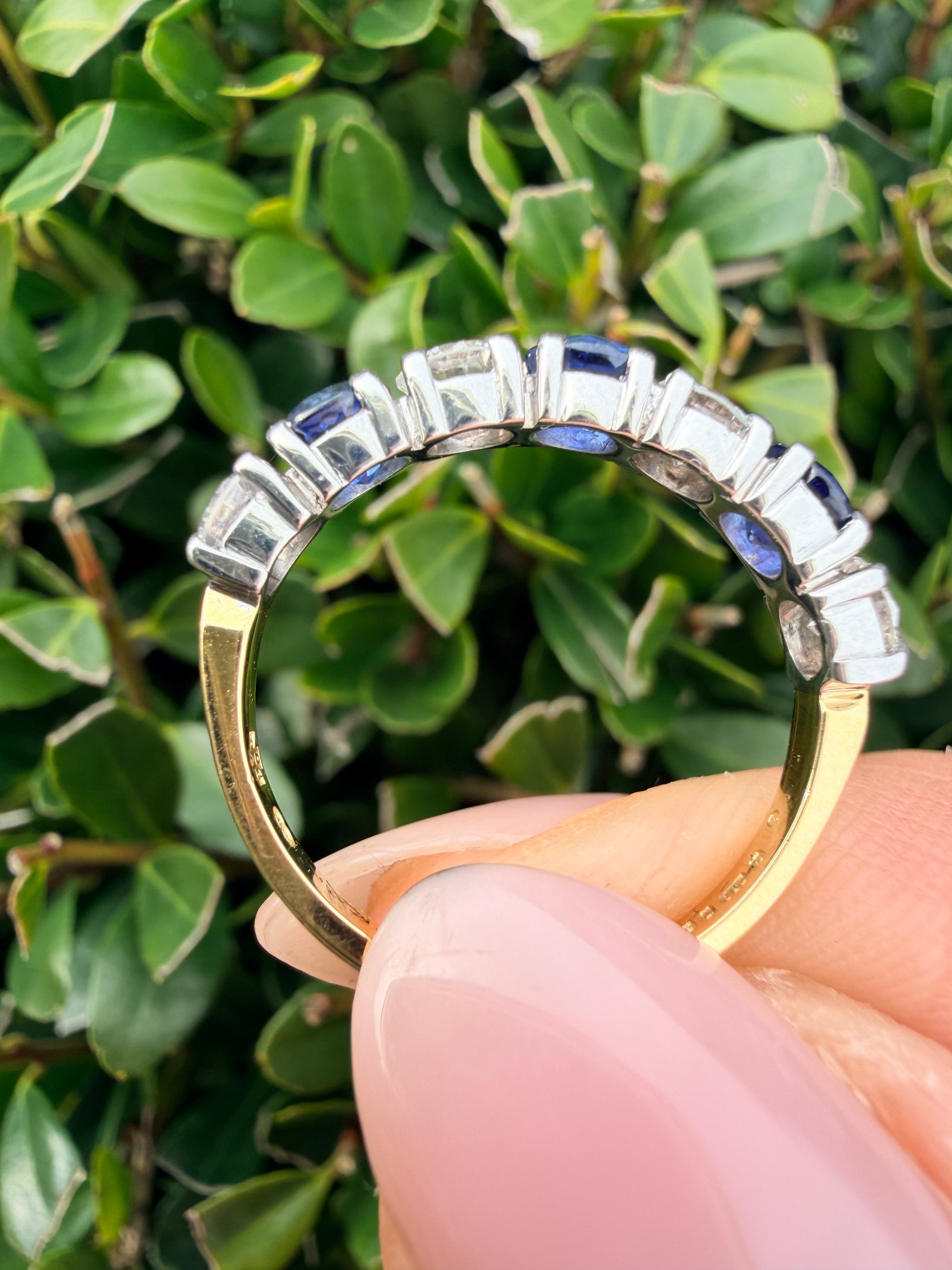 18k Yellow gold 0.65ct natural diamond and sapphire half eternity ring certified