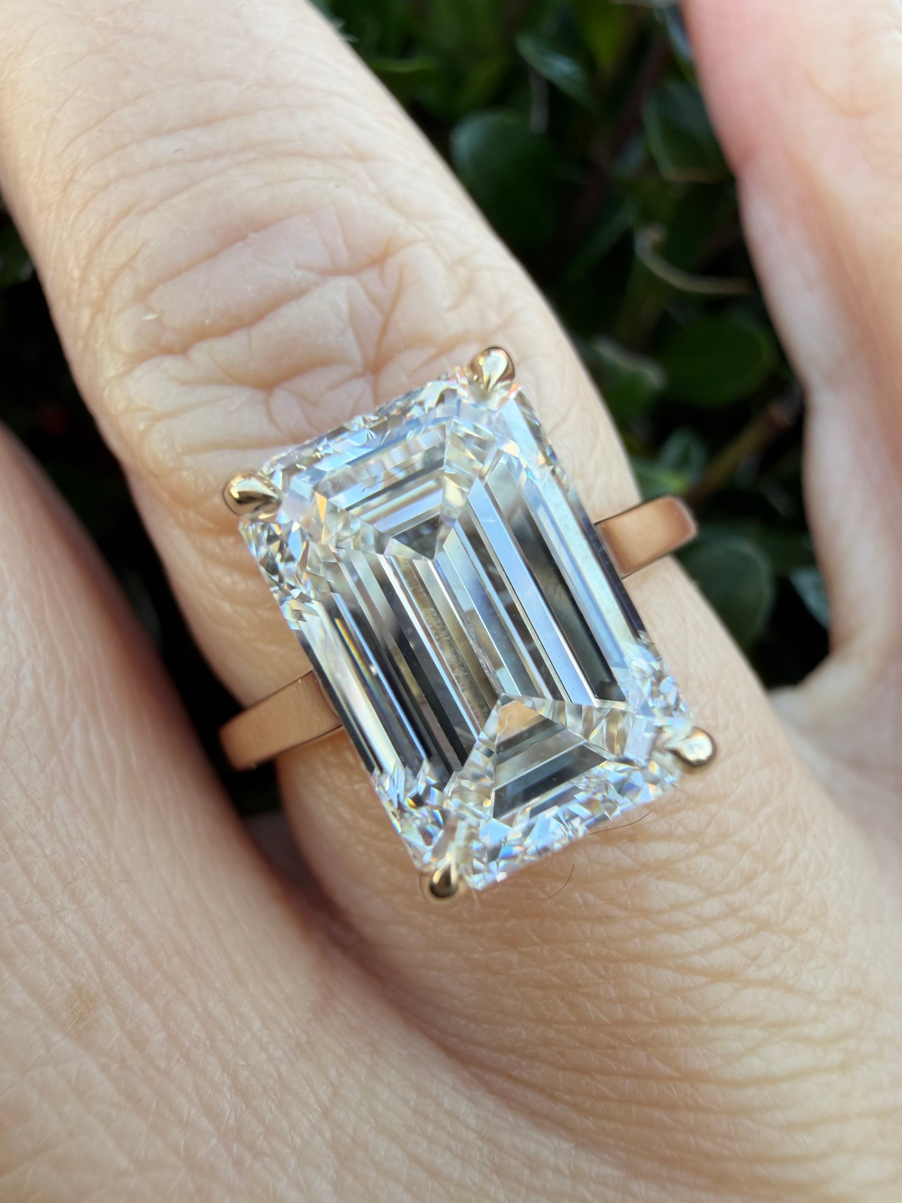 5.03ct emerald cut Lab Grown Diamond Solitaire Ring IGI Certified set in 9k yellow gold