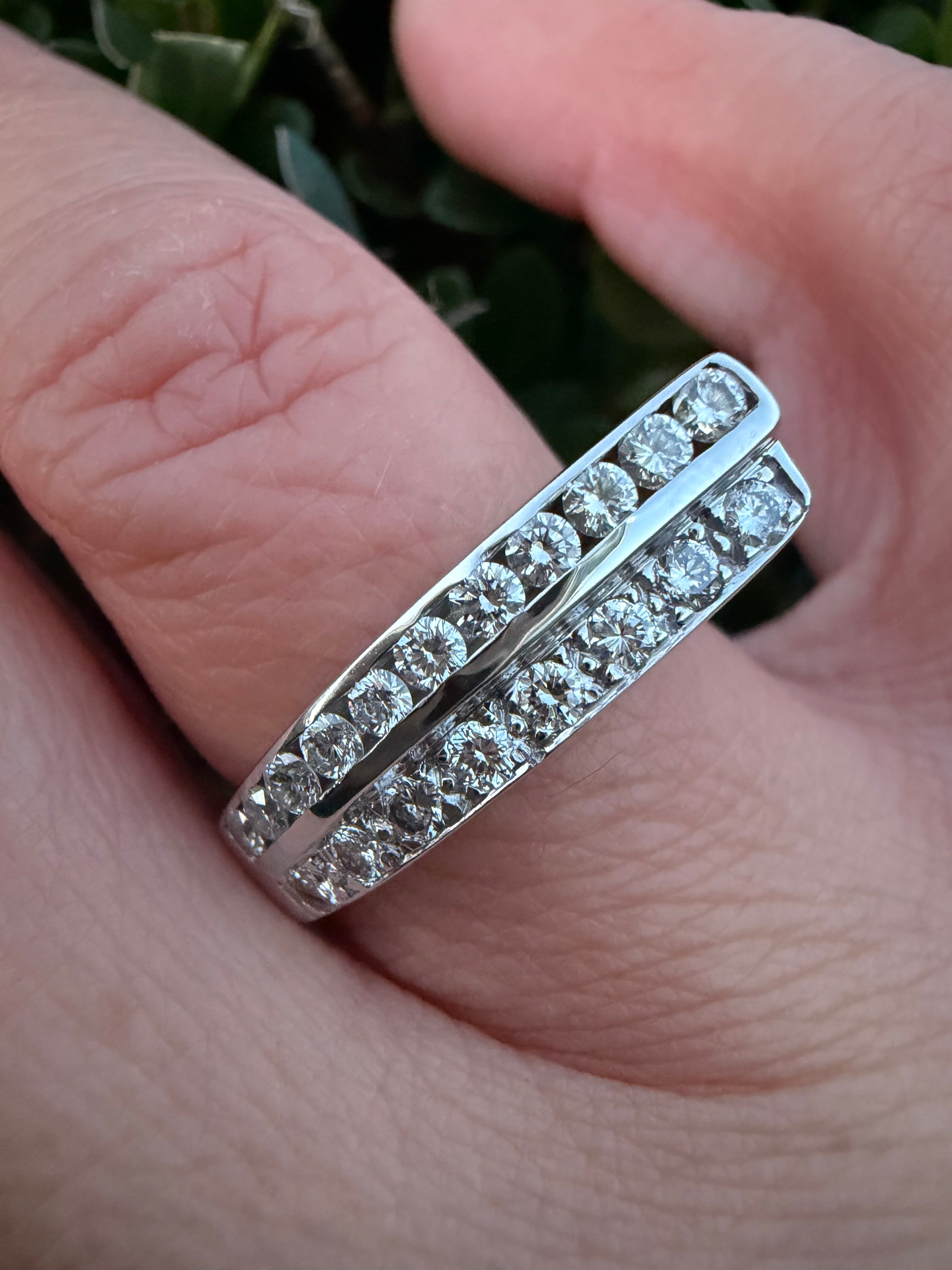 18k White Gold 0.55ct Natural Diamond Two Row Ring certified