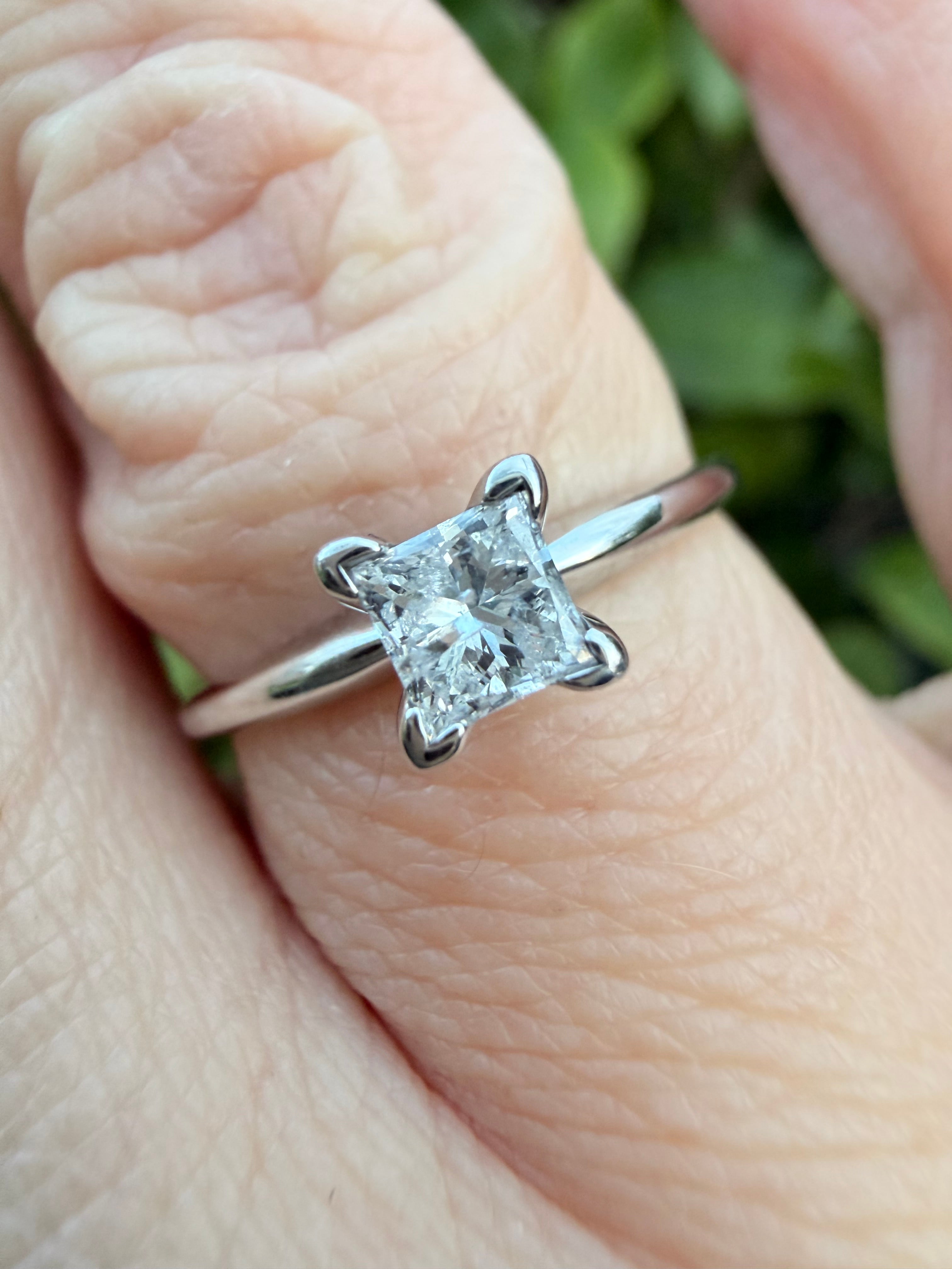 14k White Gold 0.37ct Natural Princess Cut Diamond Solitaire Ring certified