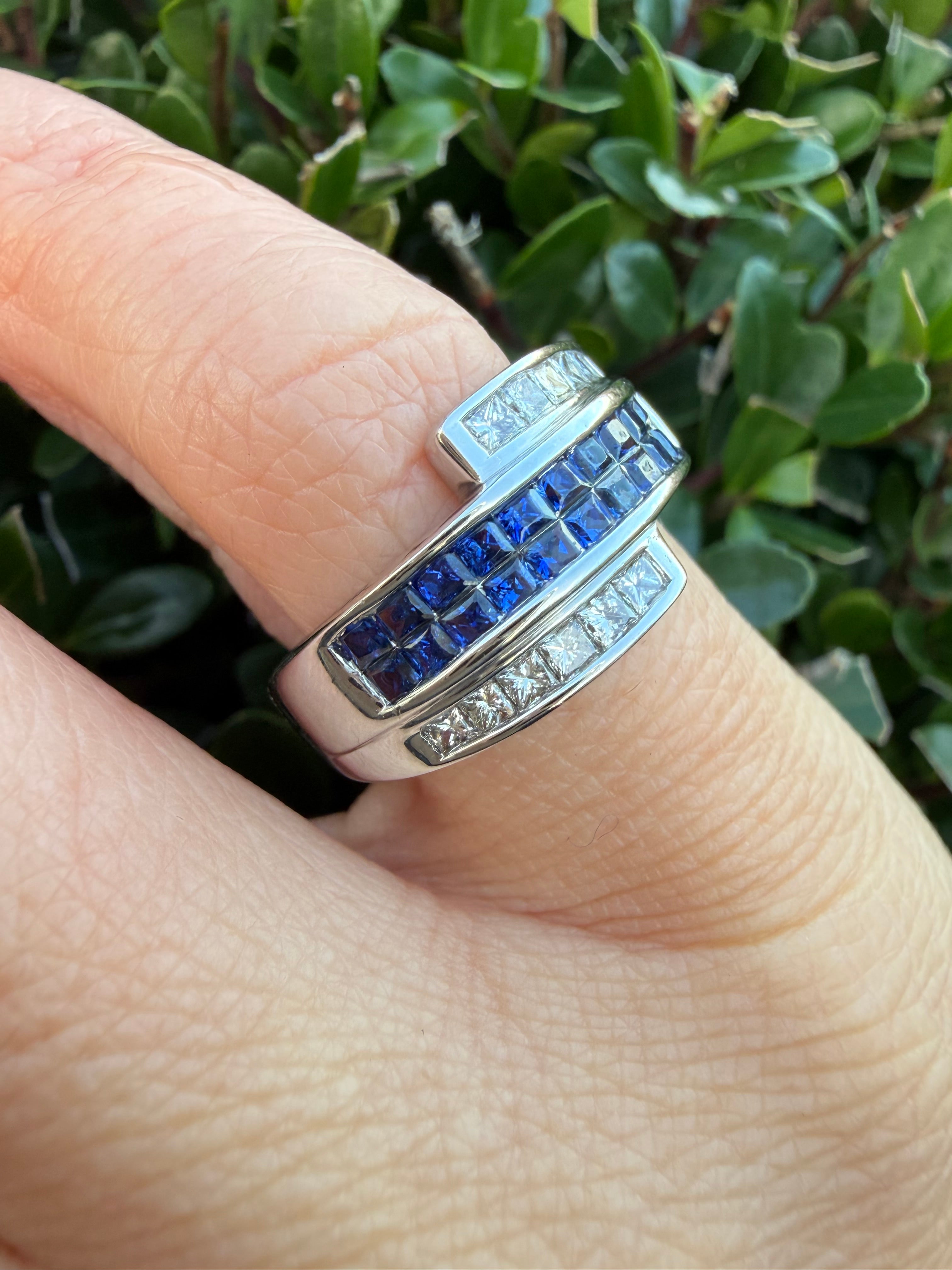9k White Gold Natural Princess Cut Diamond And Sapphire Half Eternity Ring certified
