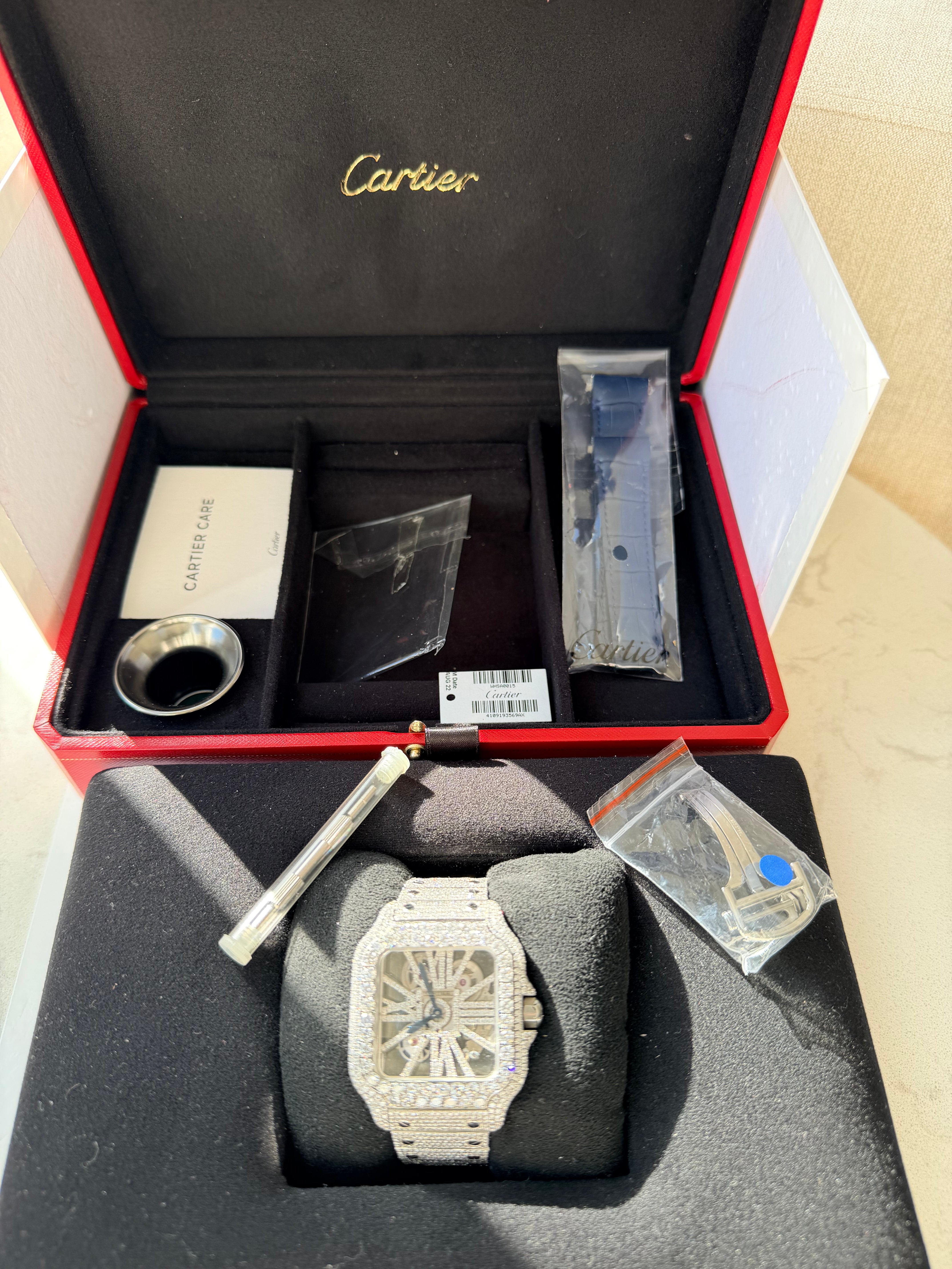 Cartier de santos skeleton stainless steel 33ct Natural Vvs Diamonds Certified