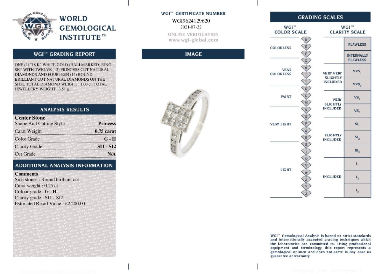 18k White Gold 1.00ct Natural Diamond Cluster Ring certified