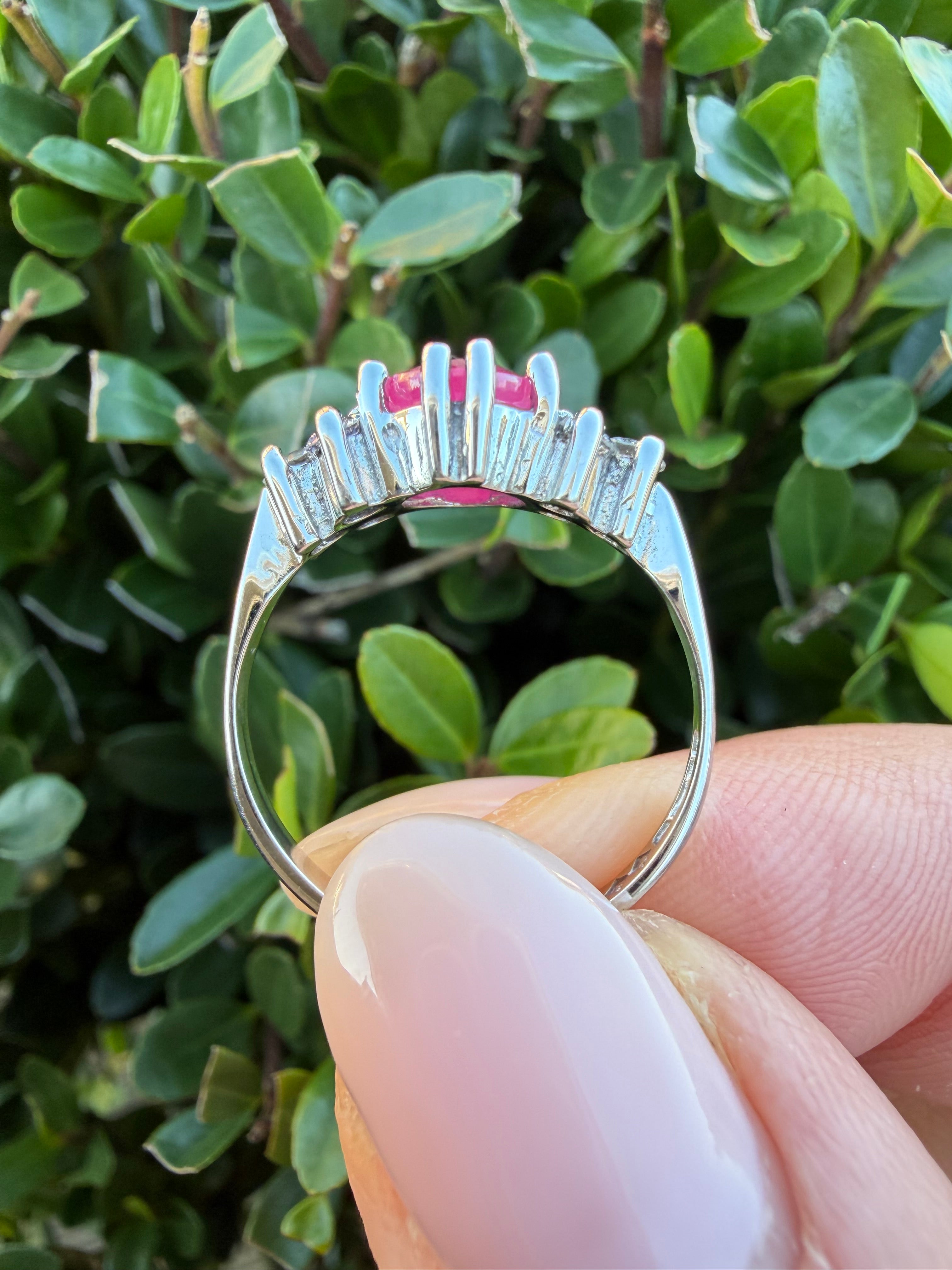 14k White Gold Natural Ruby And Natural Diamond Ring certified