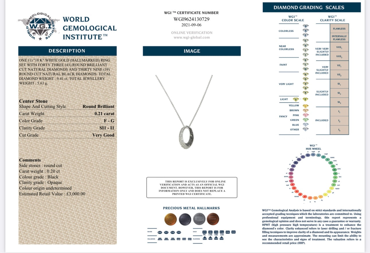 18K White Gold Black And White Diamond Pendant And Chain Set certified