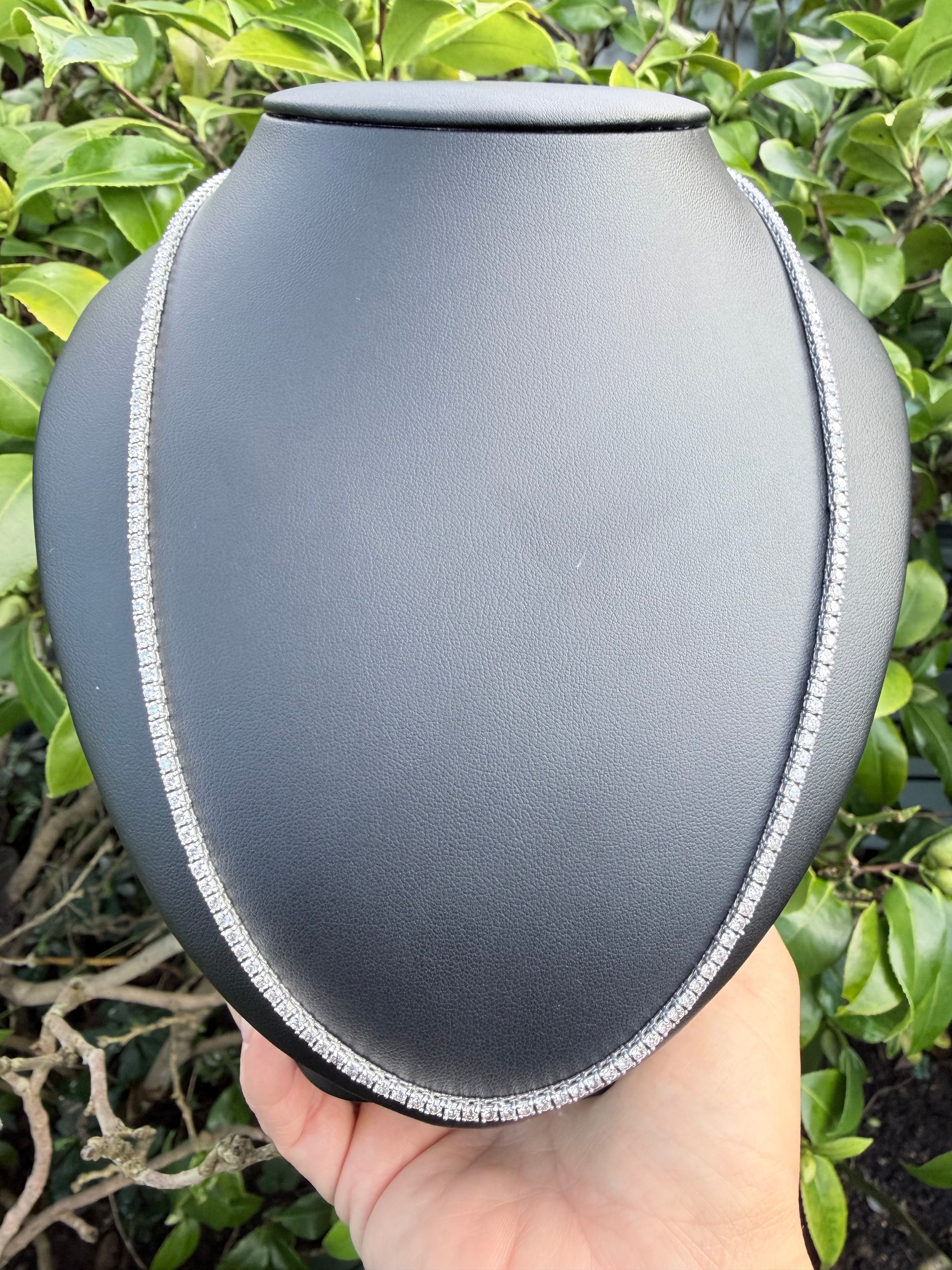 14k White Gold 8.24ct Natural Round Cut Diamond Tennis Chain certified