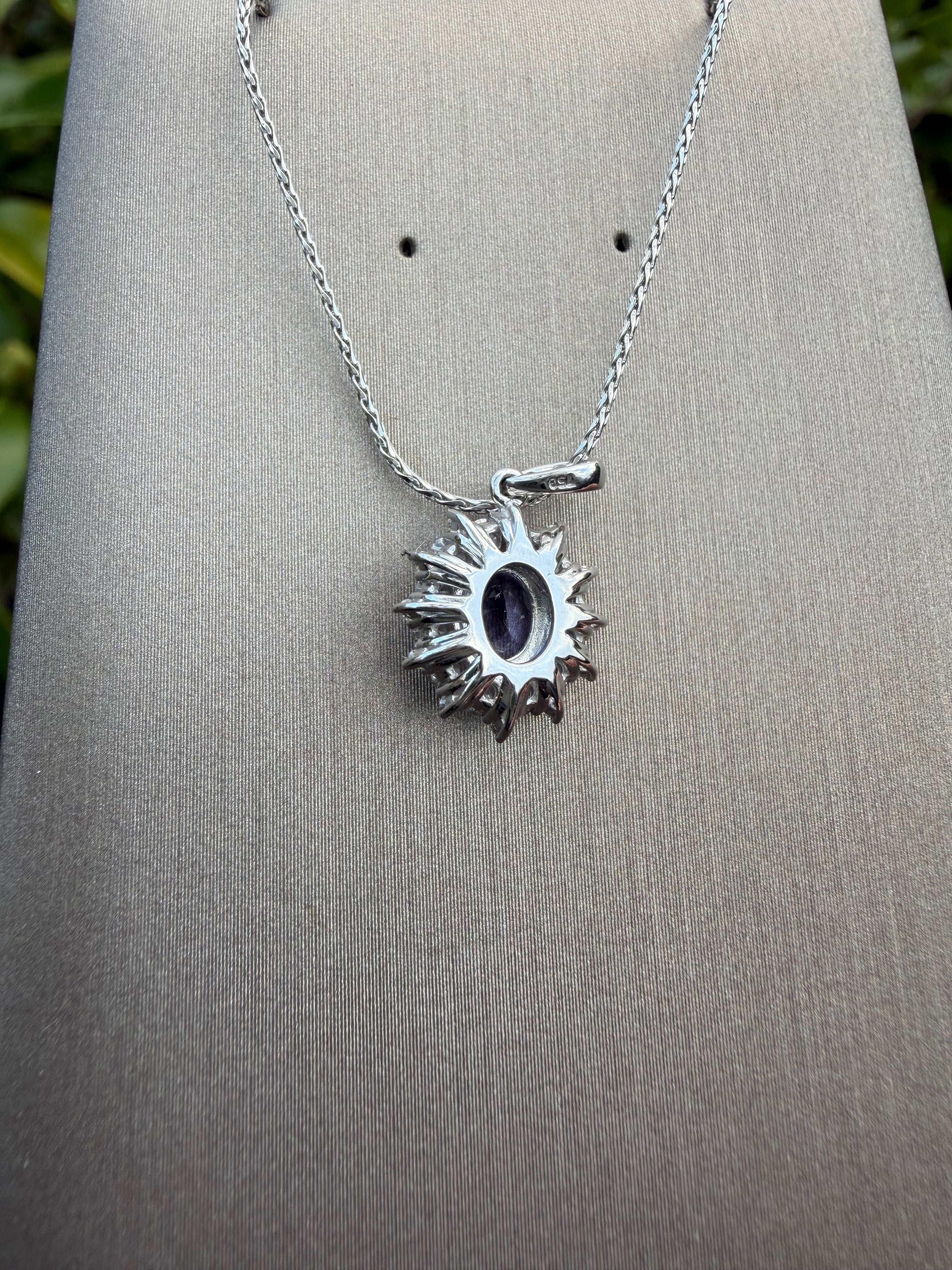 18k Gold Natural Diamond And Tanzanite Pendant And Chain Set Certified