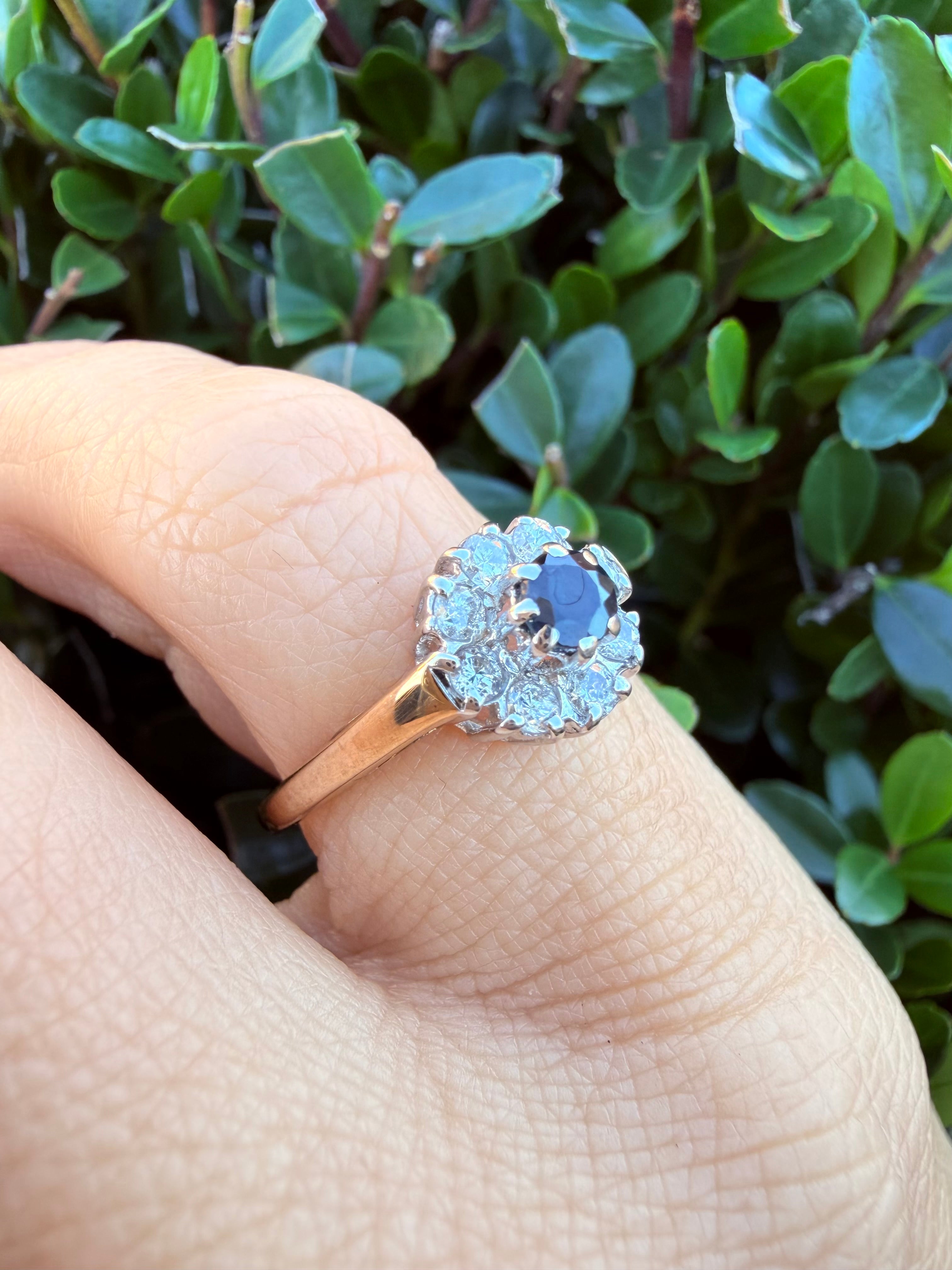 9k Yellow Gold Sapphire & natural Diamond Ring certified