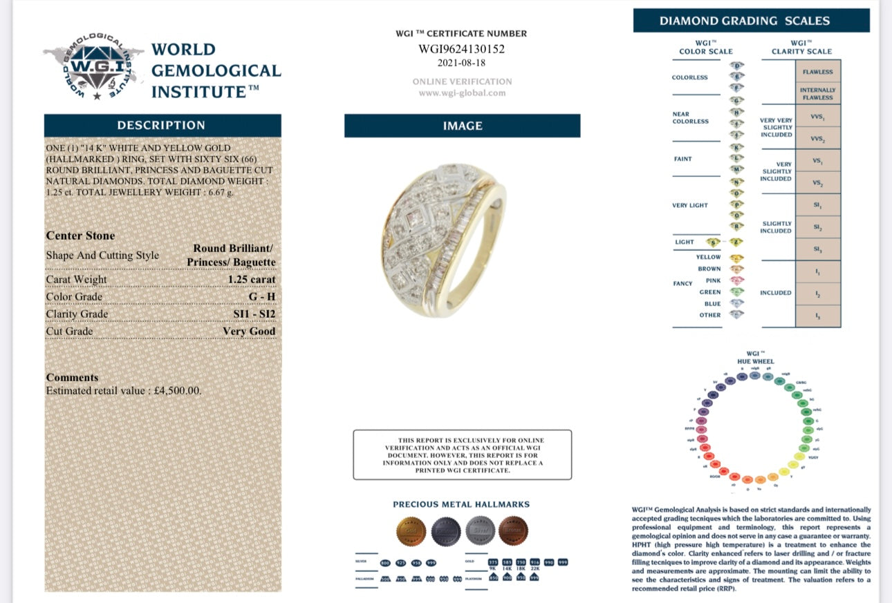 14k Yellow Gold 1.25 Ct Natural Diamond Cluster Ring certified