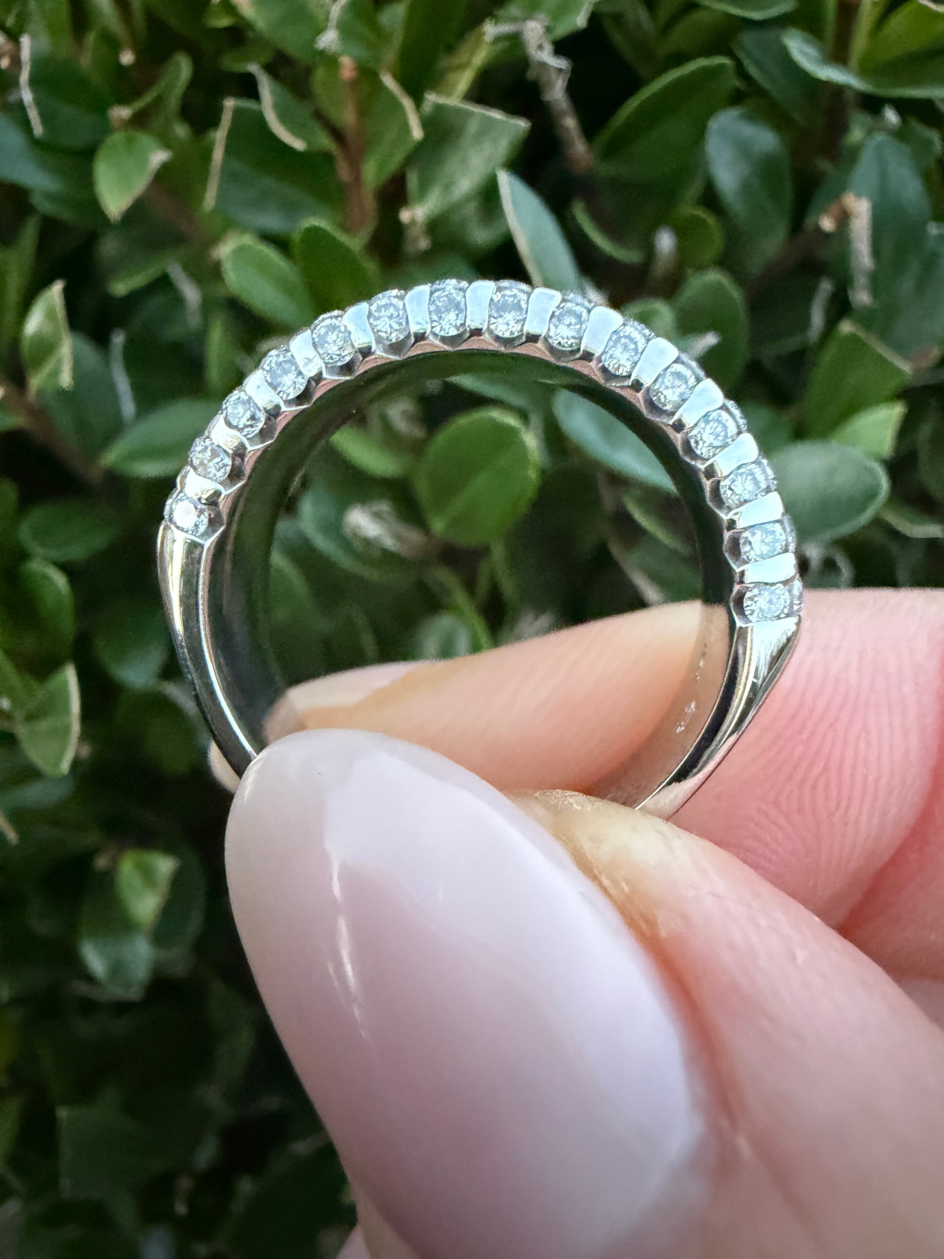 18k White Gold 0.80ct Natural Diamond Half Band Ring certified