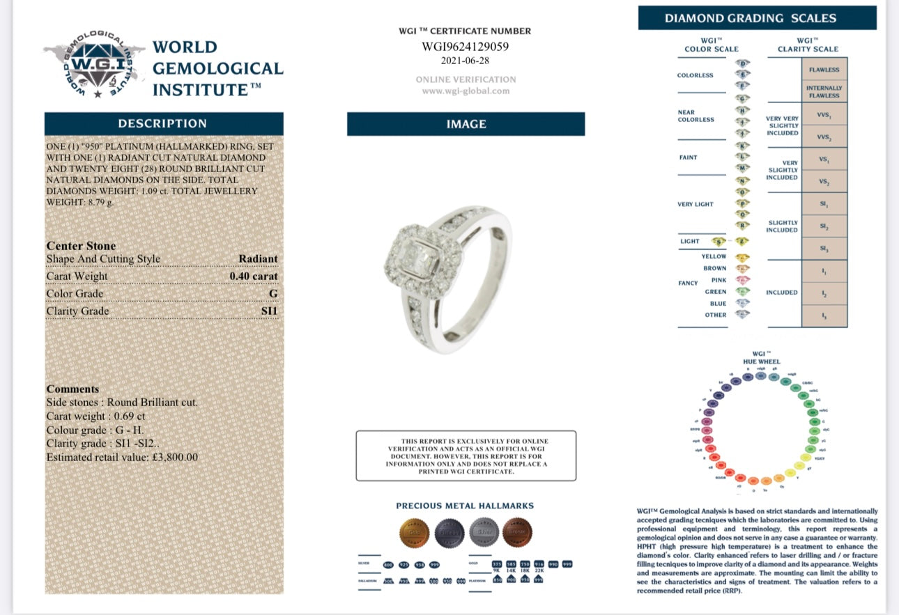 Platinum 1.09Ct Natural Diamond Halo Ring certified