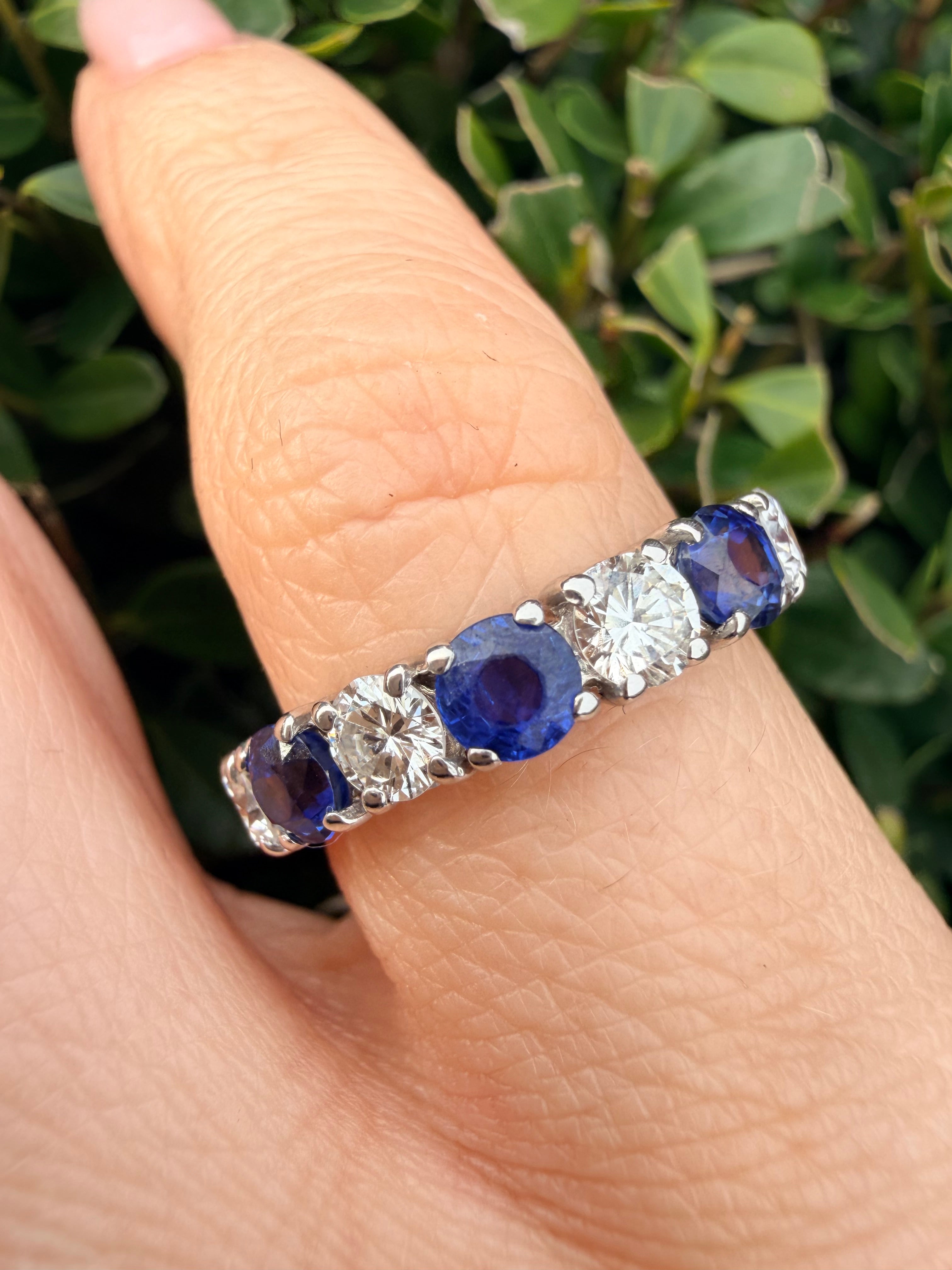 18k Yellow gold 0.65ct natural diamond and sapphire half eternity ring certified