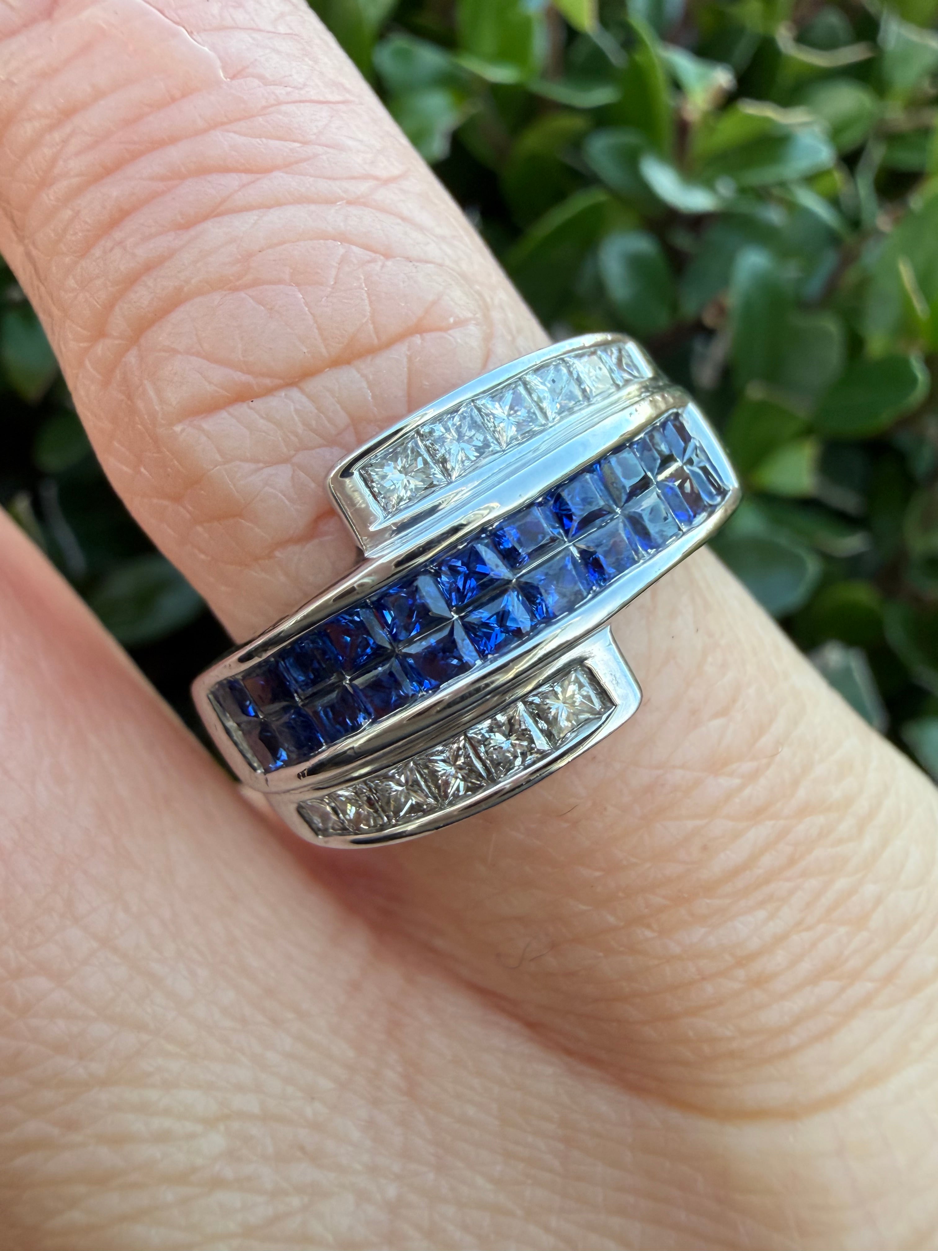 9k White Gold Natural Princess Cut Diamond And Sapphire Half Eternity Ring certified