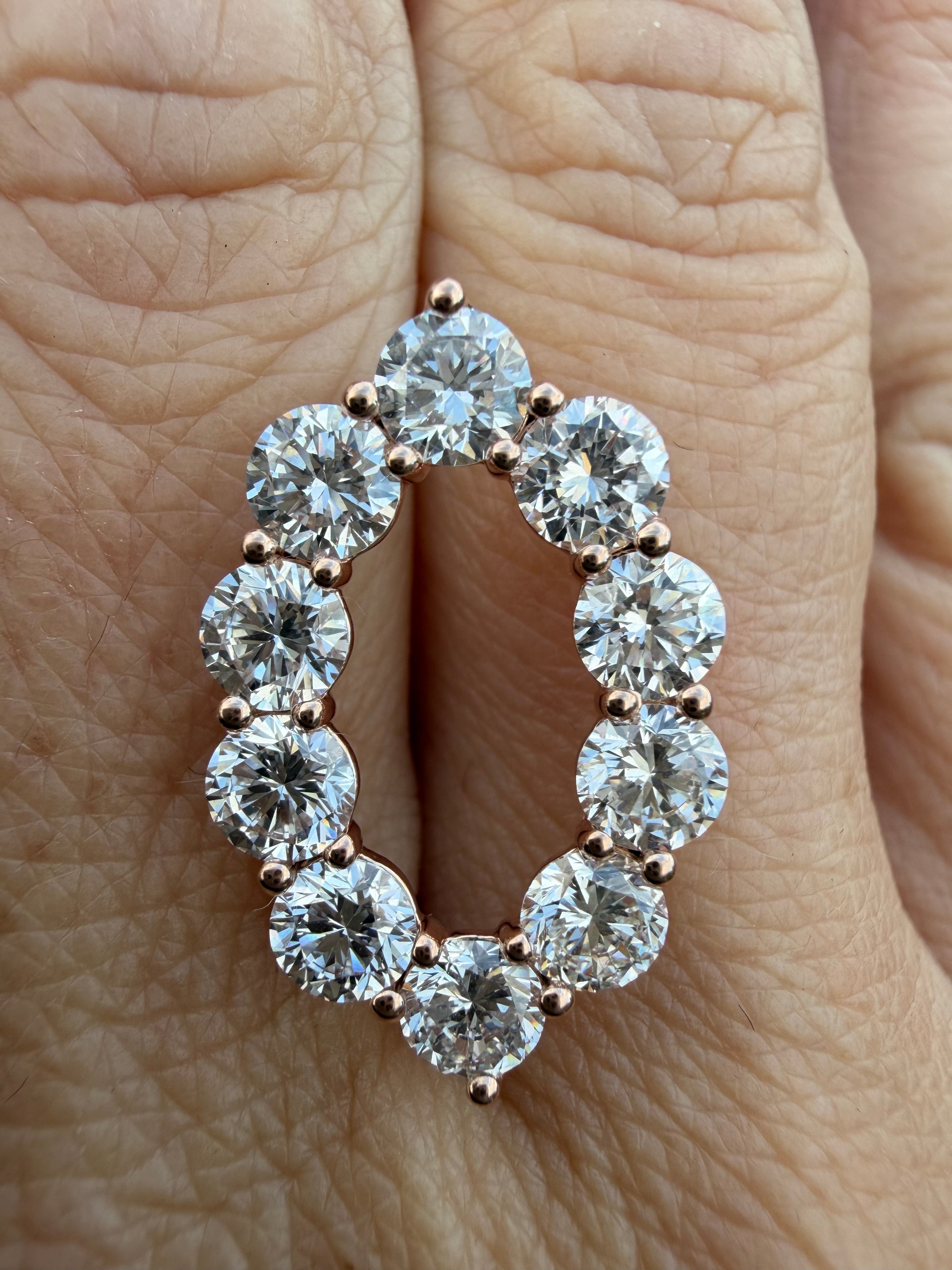 3.29ct round cut lab grown diamond oval Pendant 9k Rose Gold IGI certified