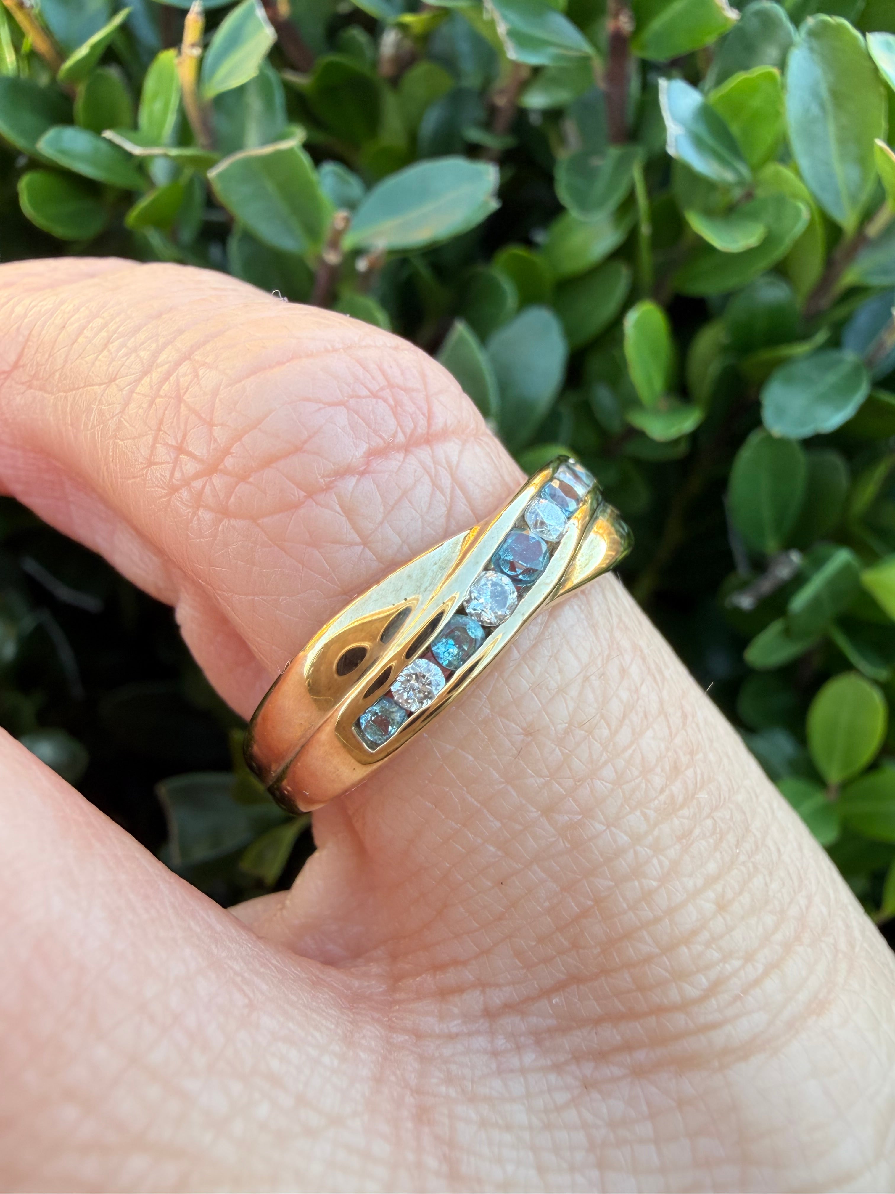 9k Yellow Gold Natural Diamond And Topaz Half Eternity Ring certified