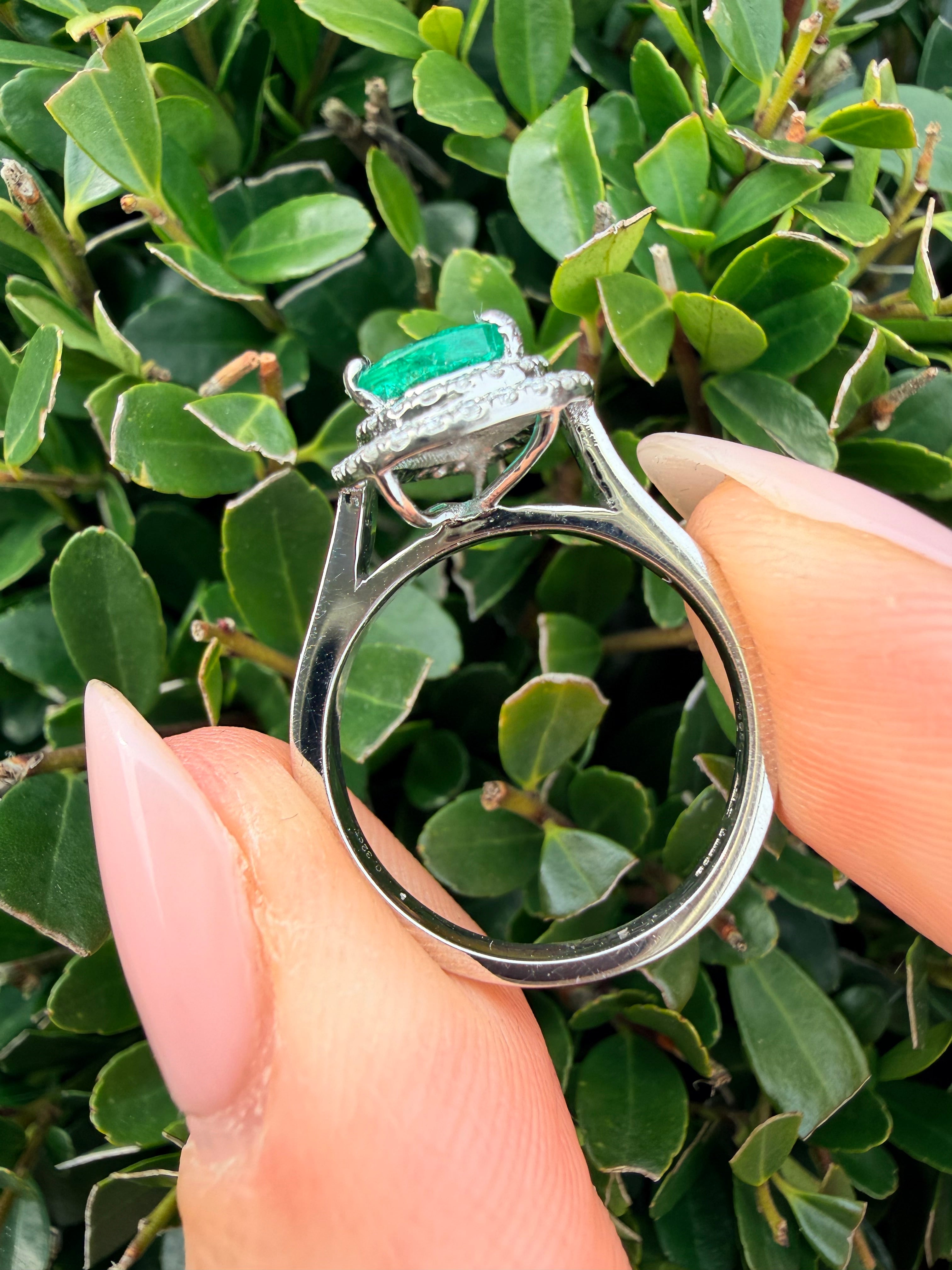 platinum Natural Zambian Emerald And Lab Grown Diamond Ring Certified