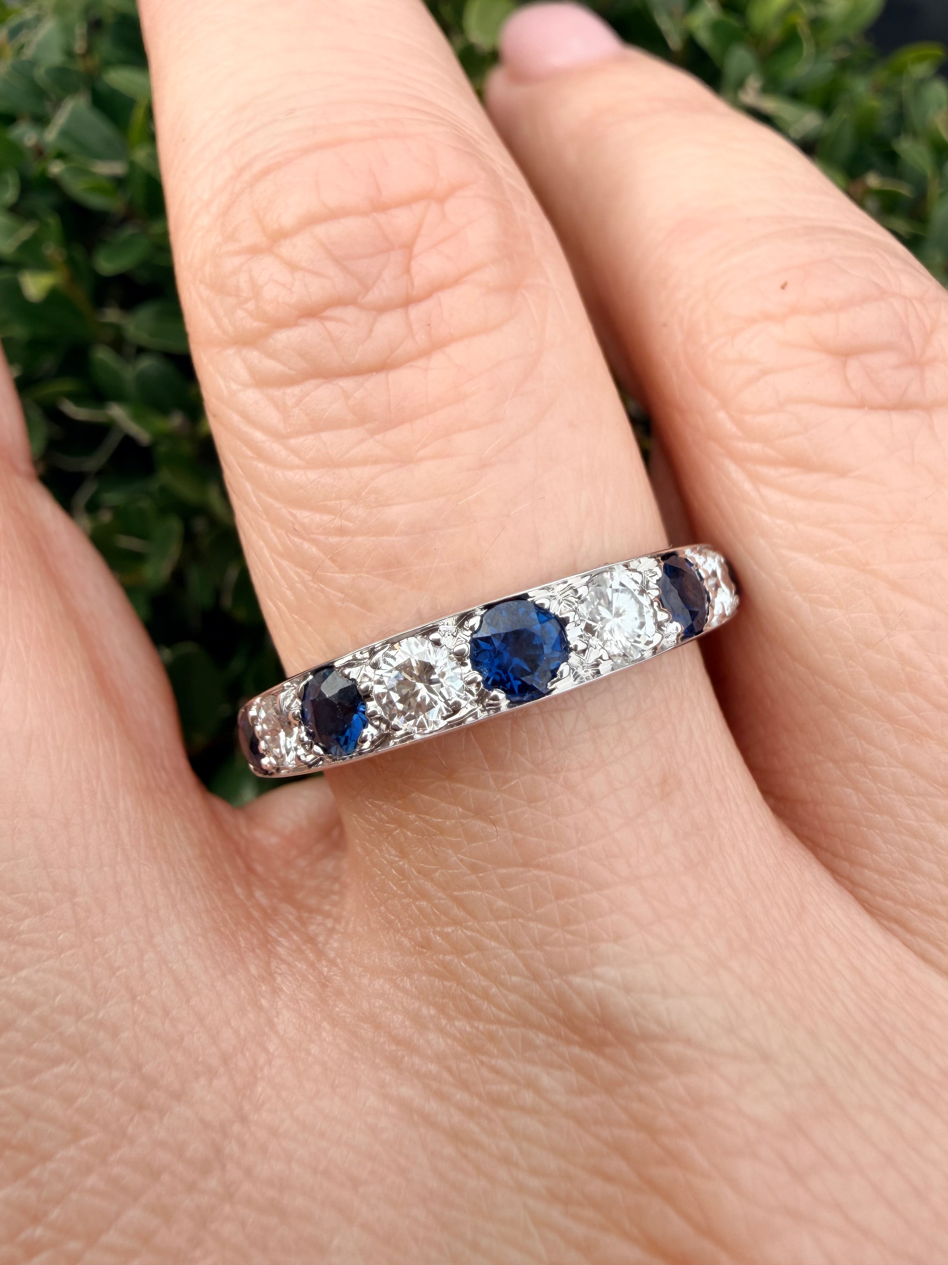 18k gold 0.55ct natural diamond and sapphire half eternity ring certified