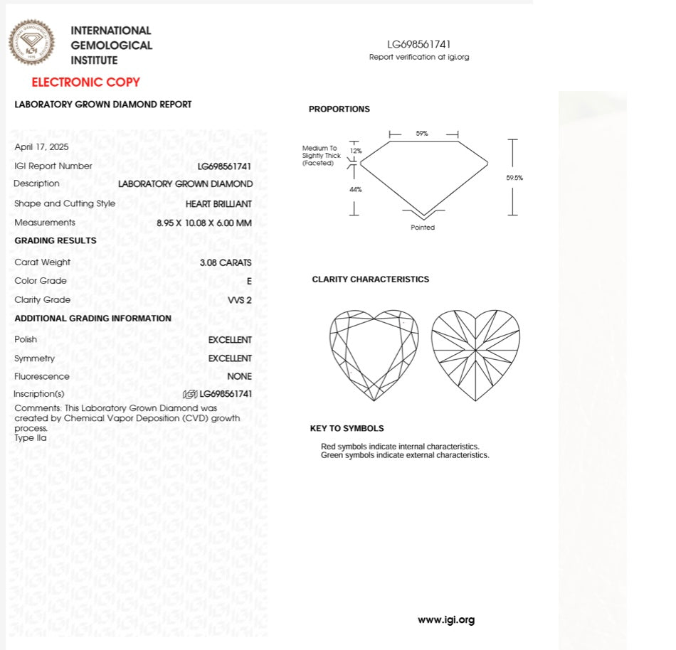 Platinum 3.08ct Heart Shape Lab-Grown Diamond Solitaire Ring – IGI Certified