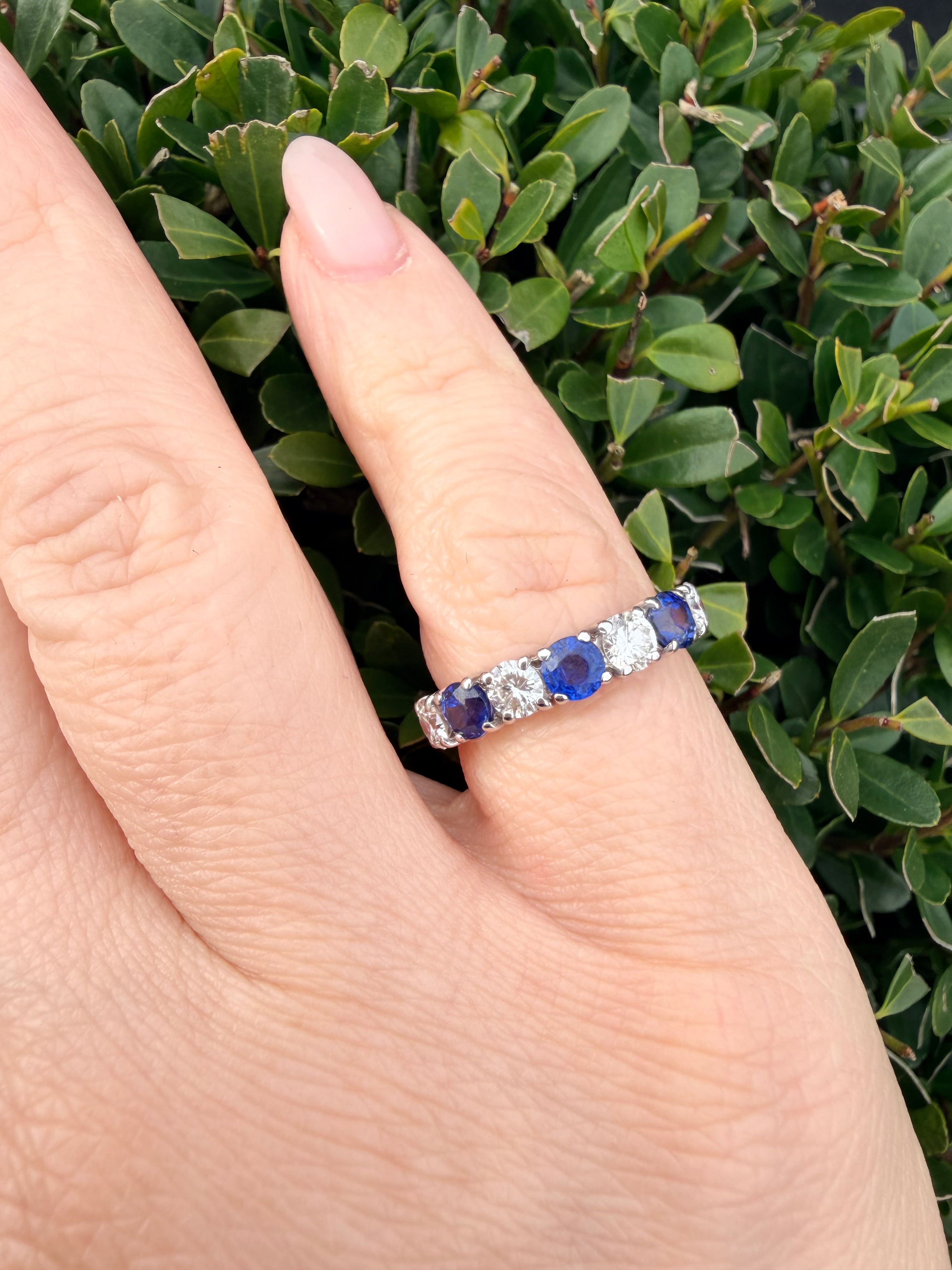 18k Yellow gold 0.65ct natural diamond and sapphire half eternity ring certified