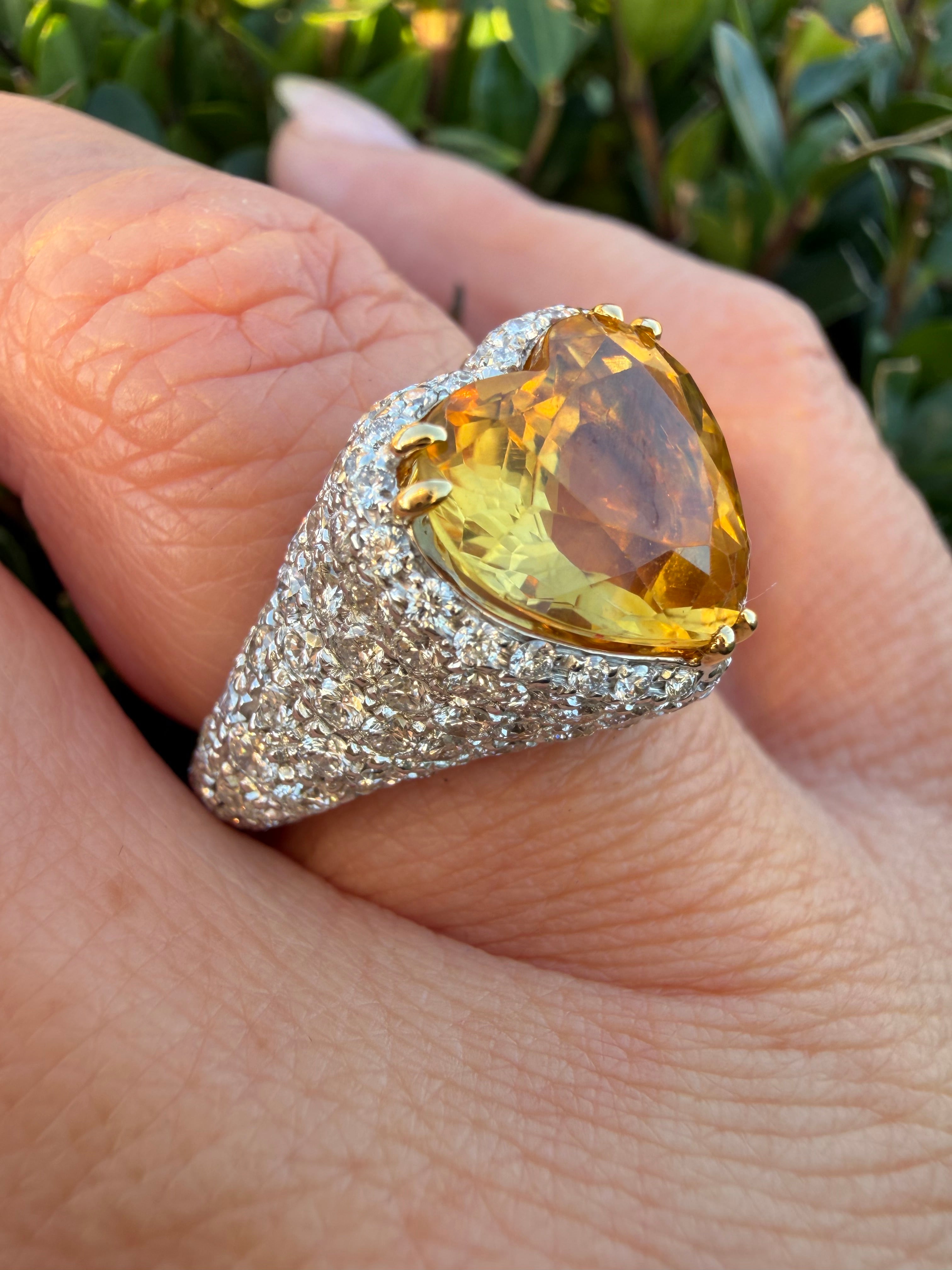 18k White Gold Heart Shape Citrine And 2.20ct Natural Diamond Ring certified
