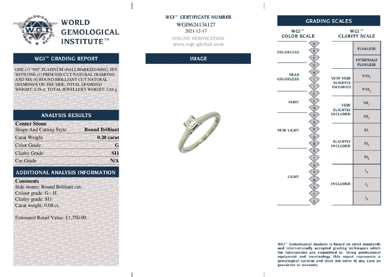 Platinum 0.28ct Princess Cut Natural Diamond Solitaire Ring certified