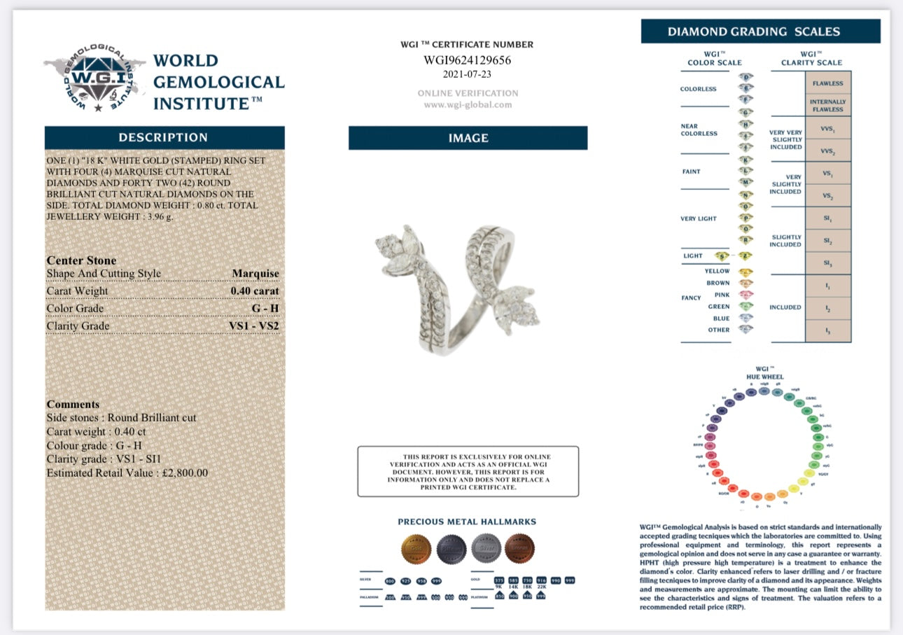 18k White Gold 0.80ct Natural Diamond Ring certified