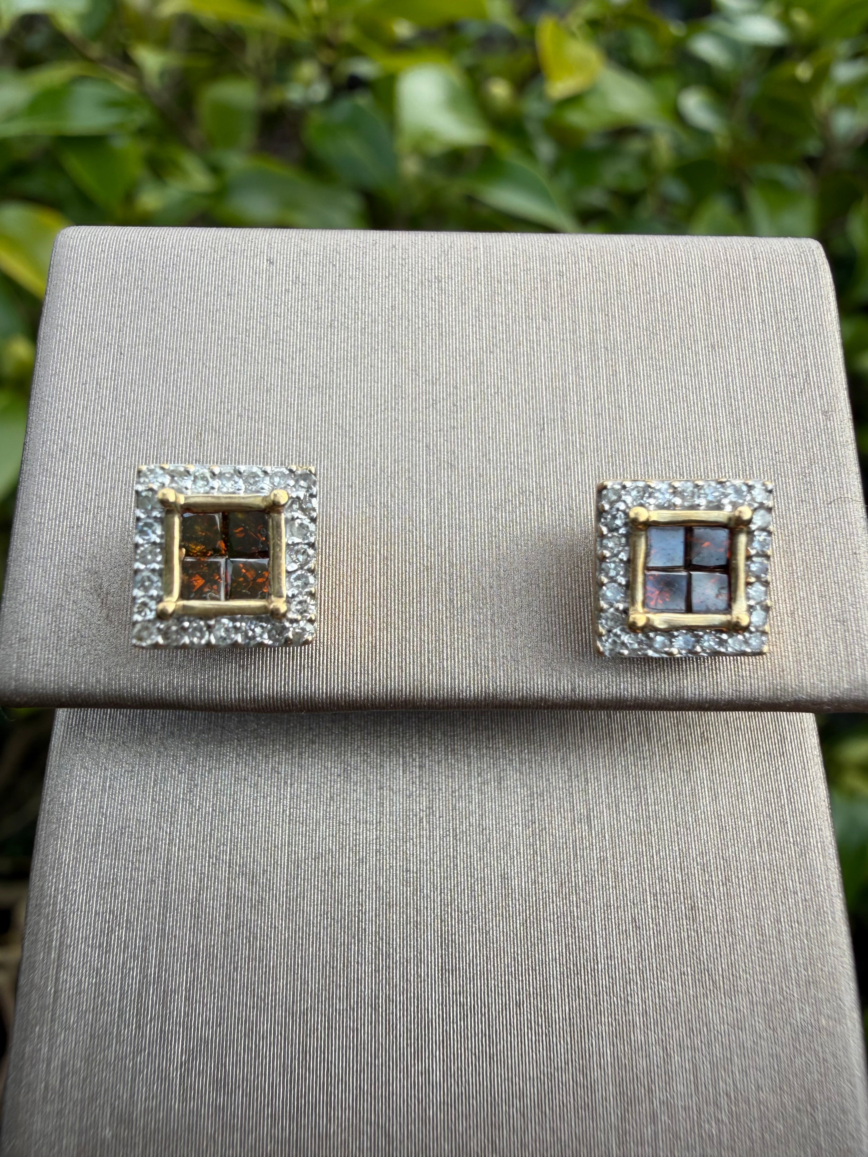 9k yellow Gold 0.64ct Natural Diamond cluster Earrings certified