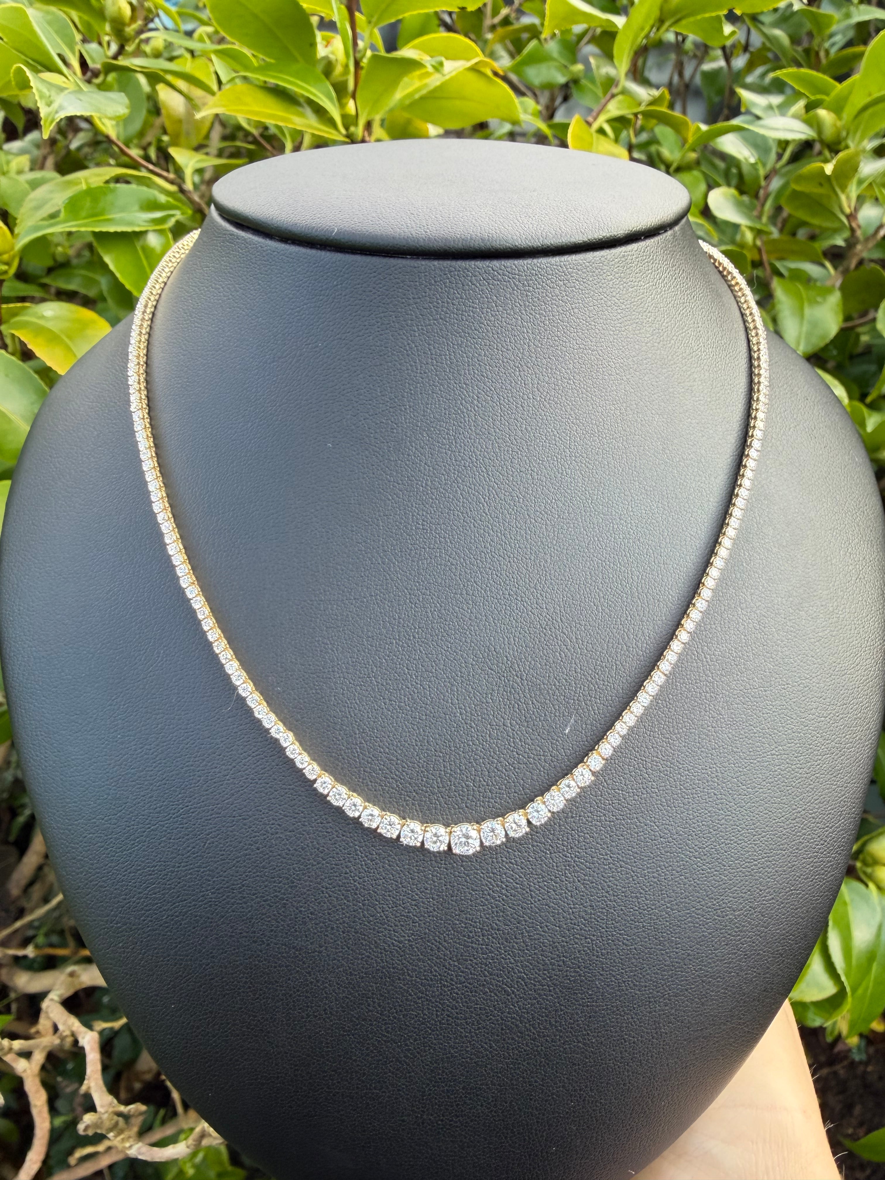 5.63ct Round Cut Lab grown Diamond graduated Tennis necklace IGI certified 9k yellow Gold