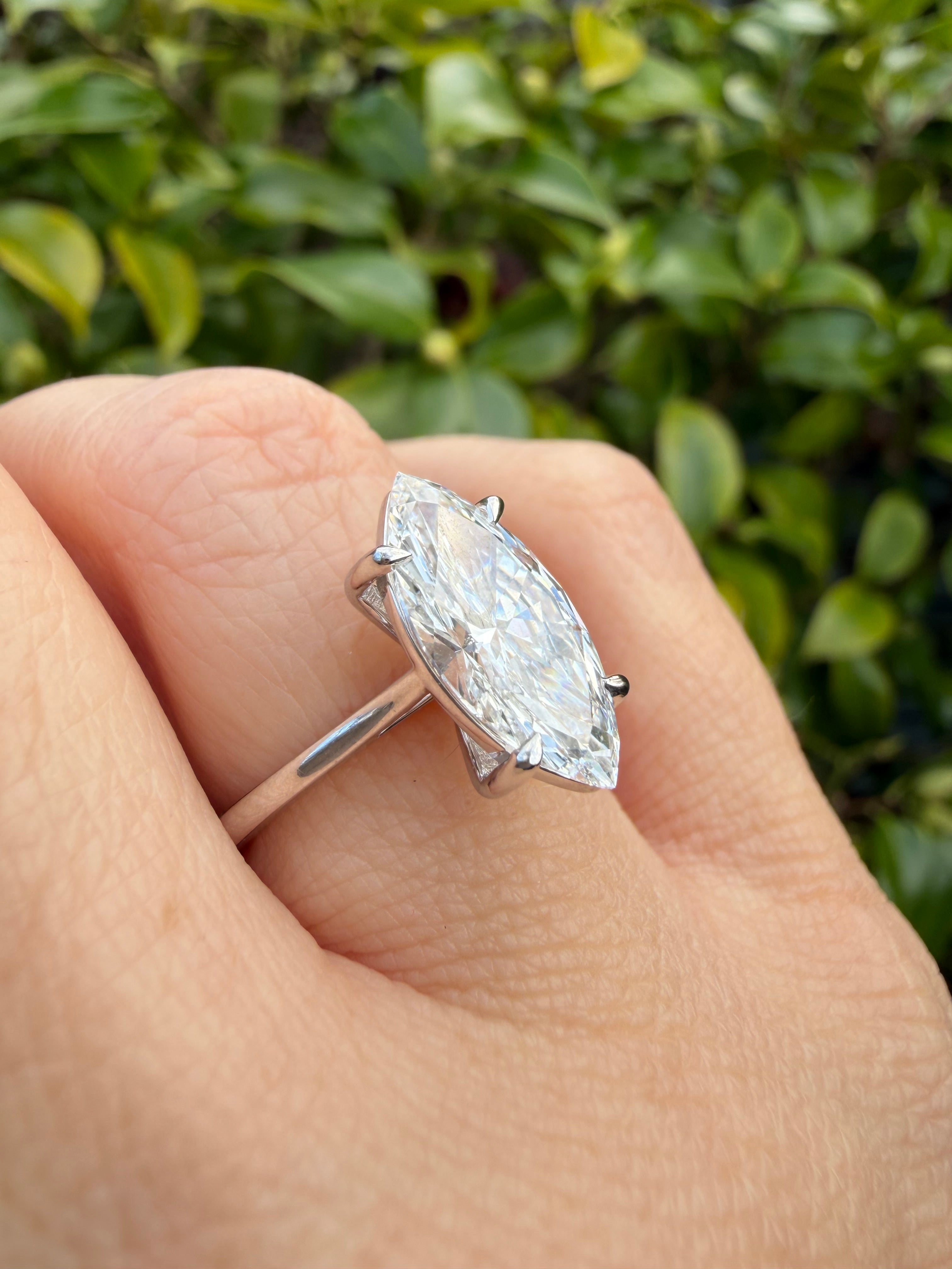 Platinum 3.07ct Marquise Brilliant Cut Lab-Grown Diamond Solitaire Ring – IGI Certified