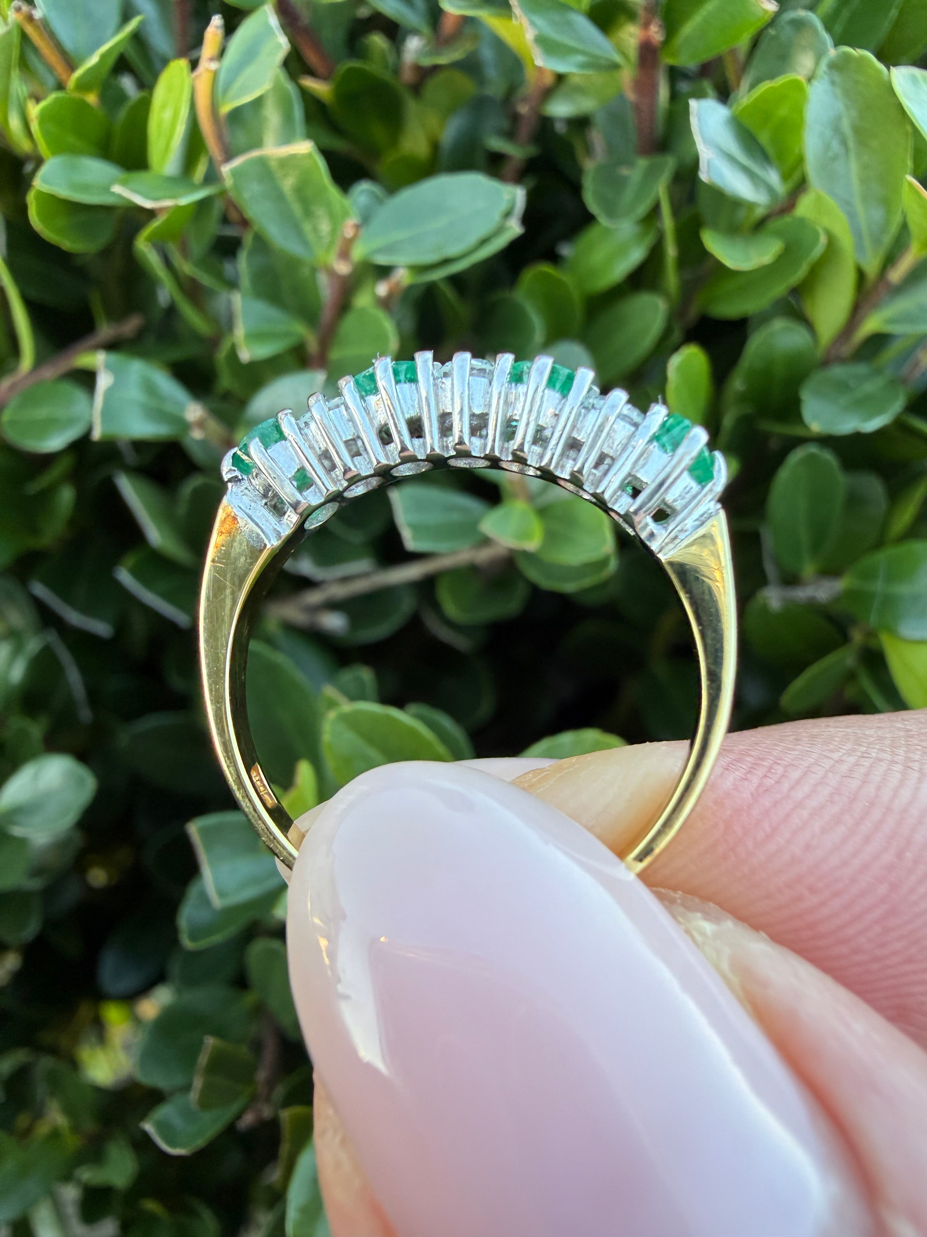 18k Yellow Gold Natural Diamond And Emerald Half Eternity Ring certified