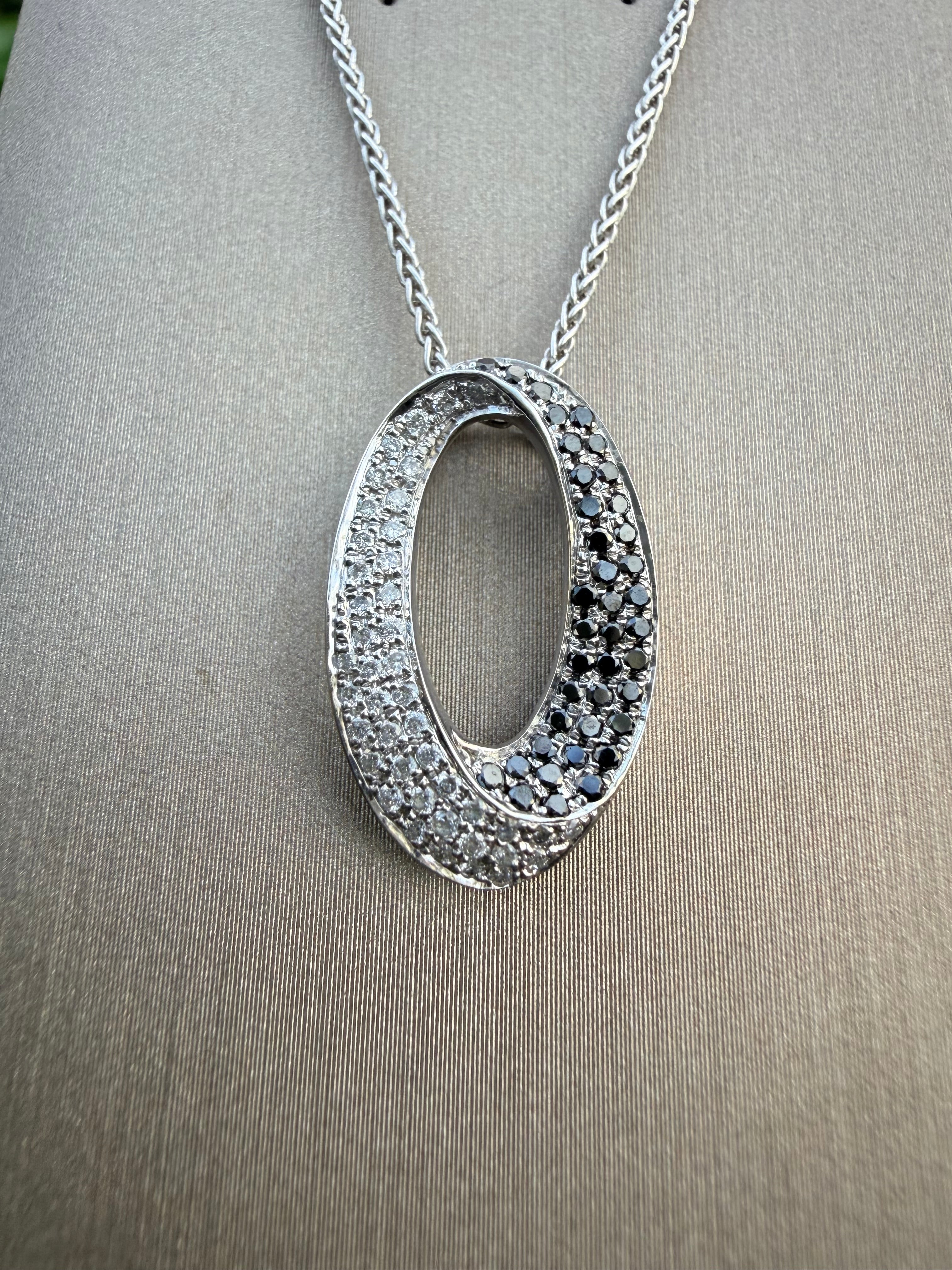 18K White Gold Black And White Diamond Pendant And Chain Set certified