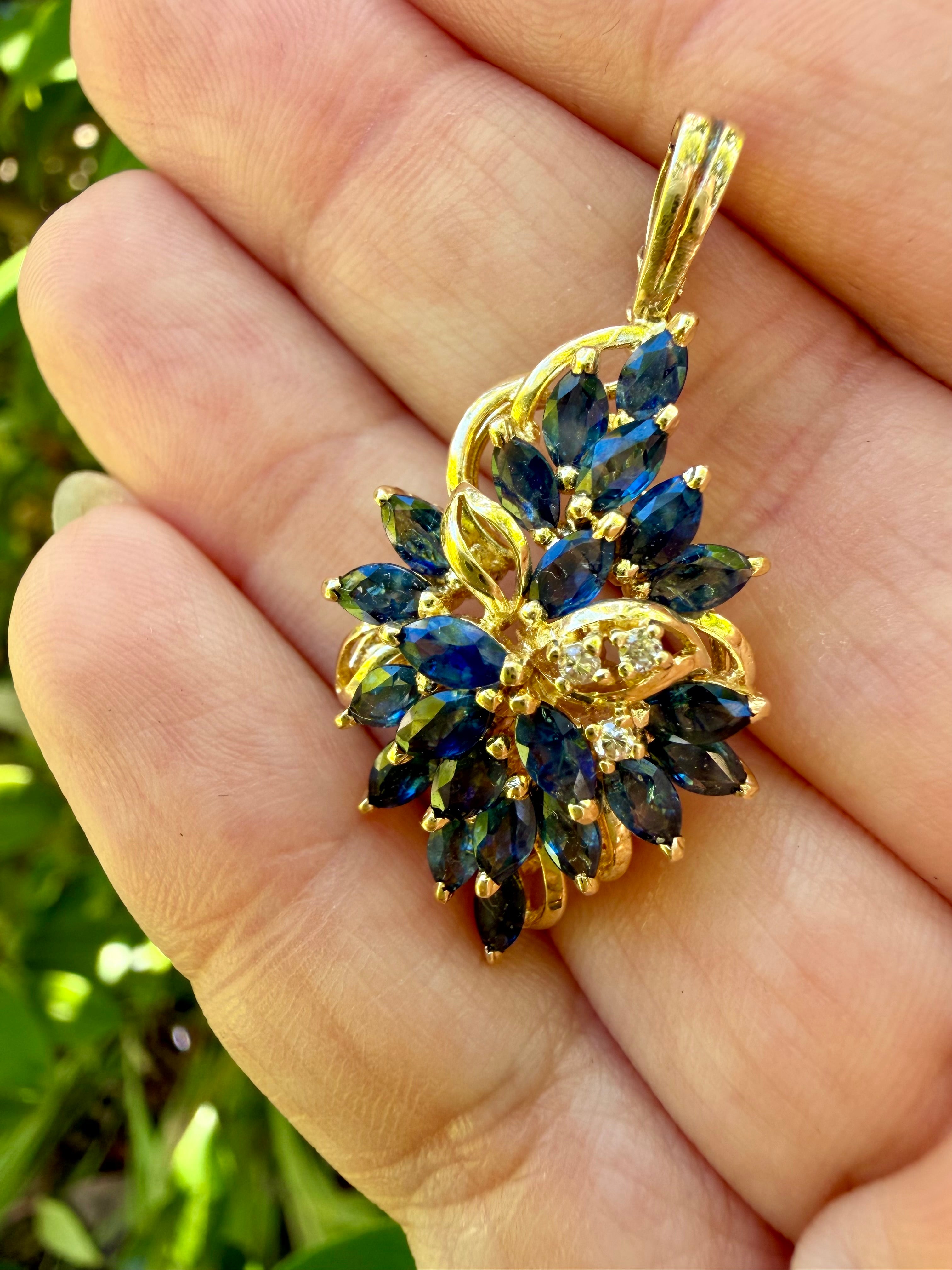 14k Yellow Gold 4.00ct Natural Sapphire And Diamond Pendant certified