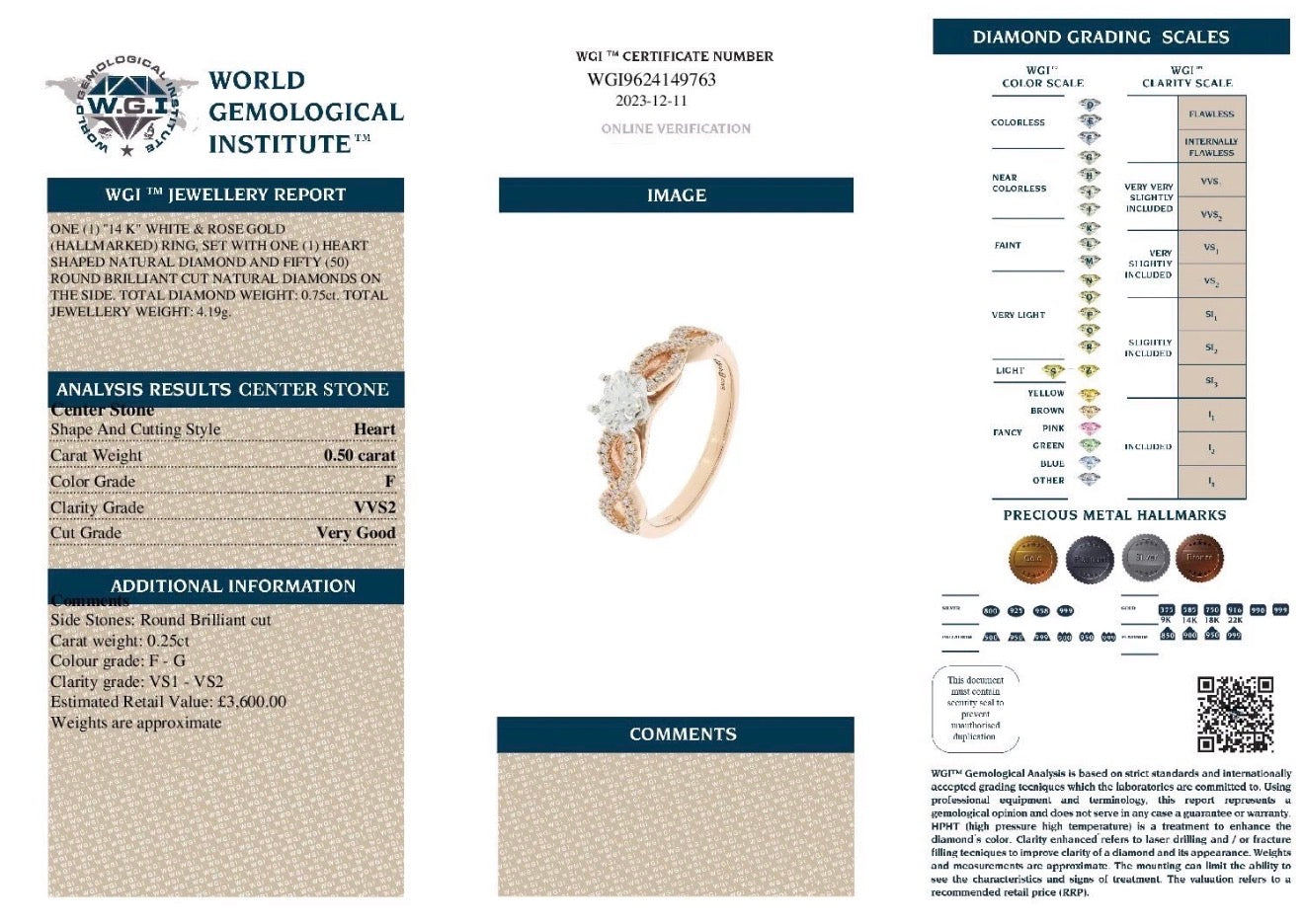 14k Rose Gold 0.75ct Vvs2 Natural Heart Shaped Diamond Solitaire Ring Certified