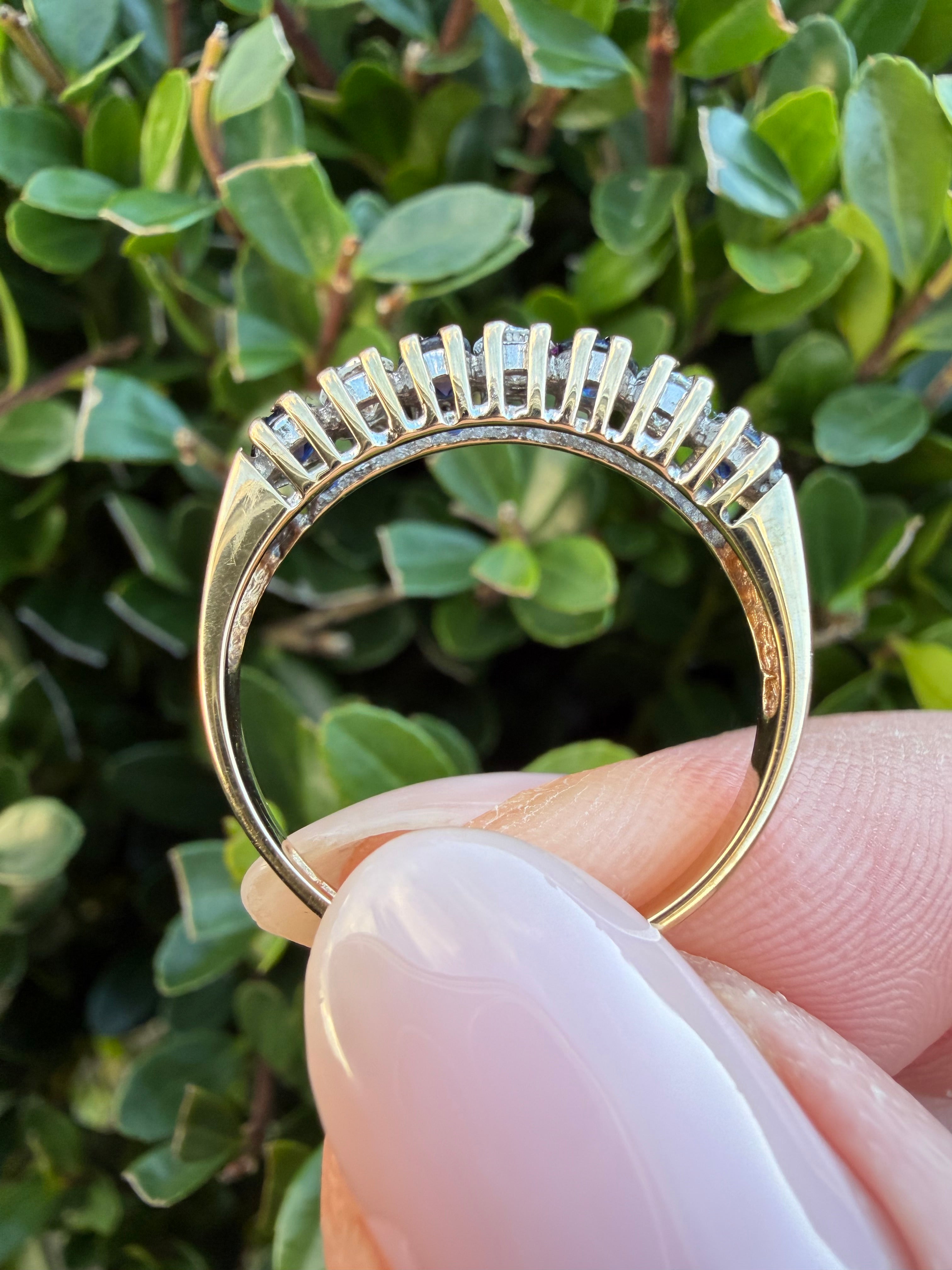 9K Yellow Gold Natural Diamond And Sapphire Half Eternity Ring certified