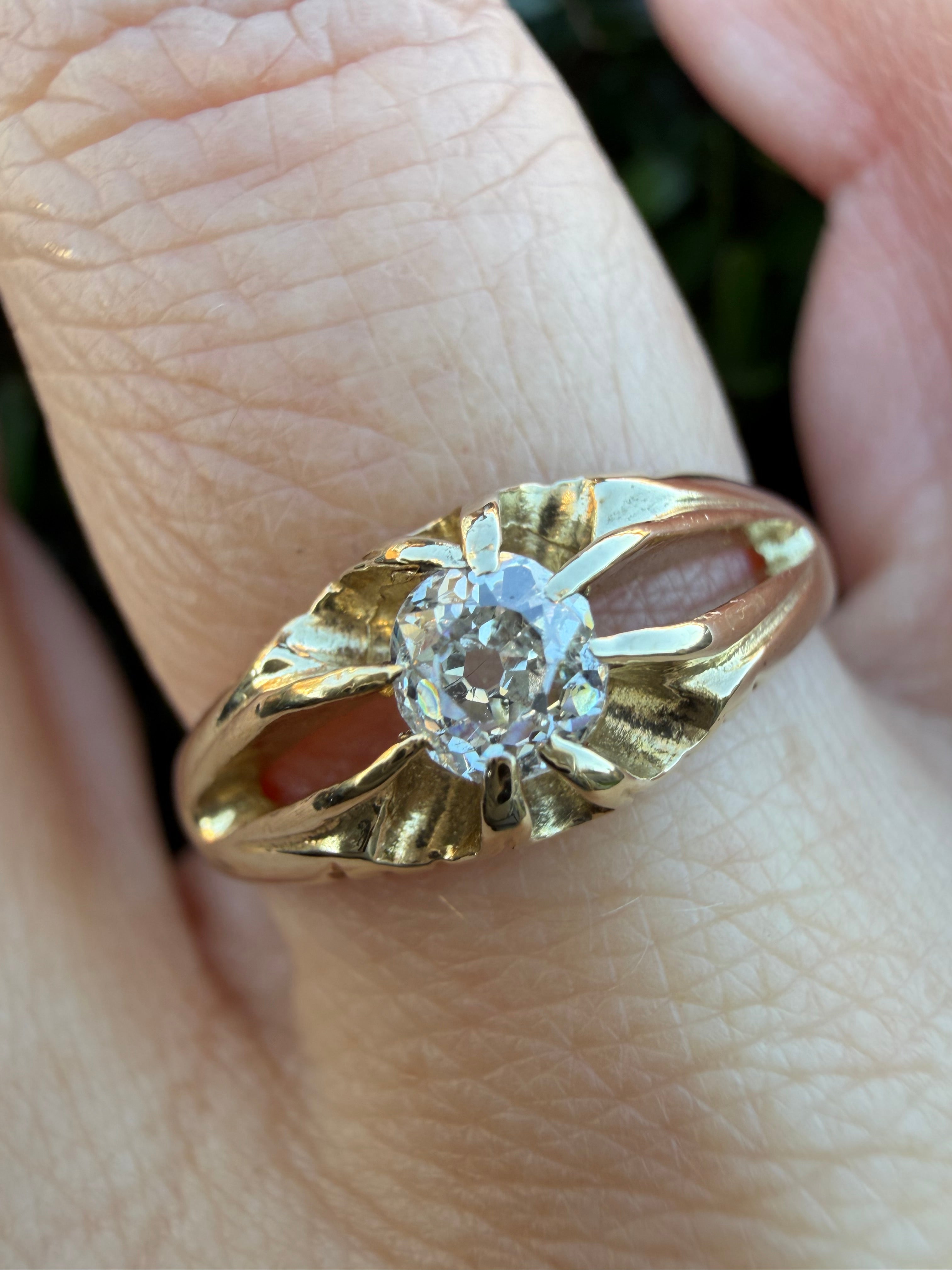 9k Yellow Gold 0.30ct Natural Old Mine Cut Diamond Solitaire Ring certified