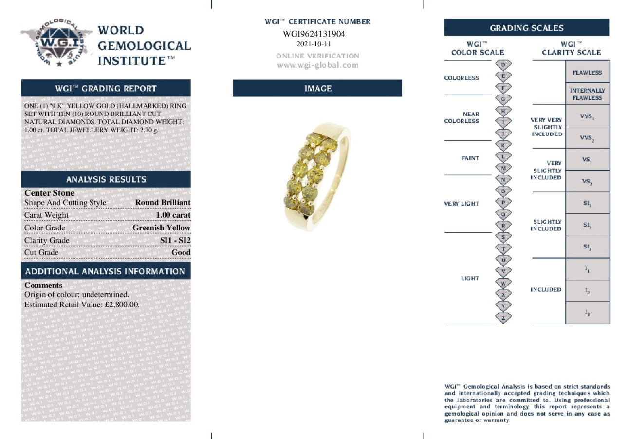 9k Yellow Gold 1.00ct Natural Diamond Half Band Ring certified