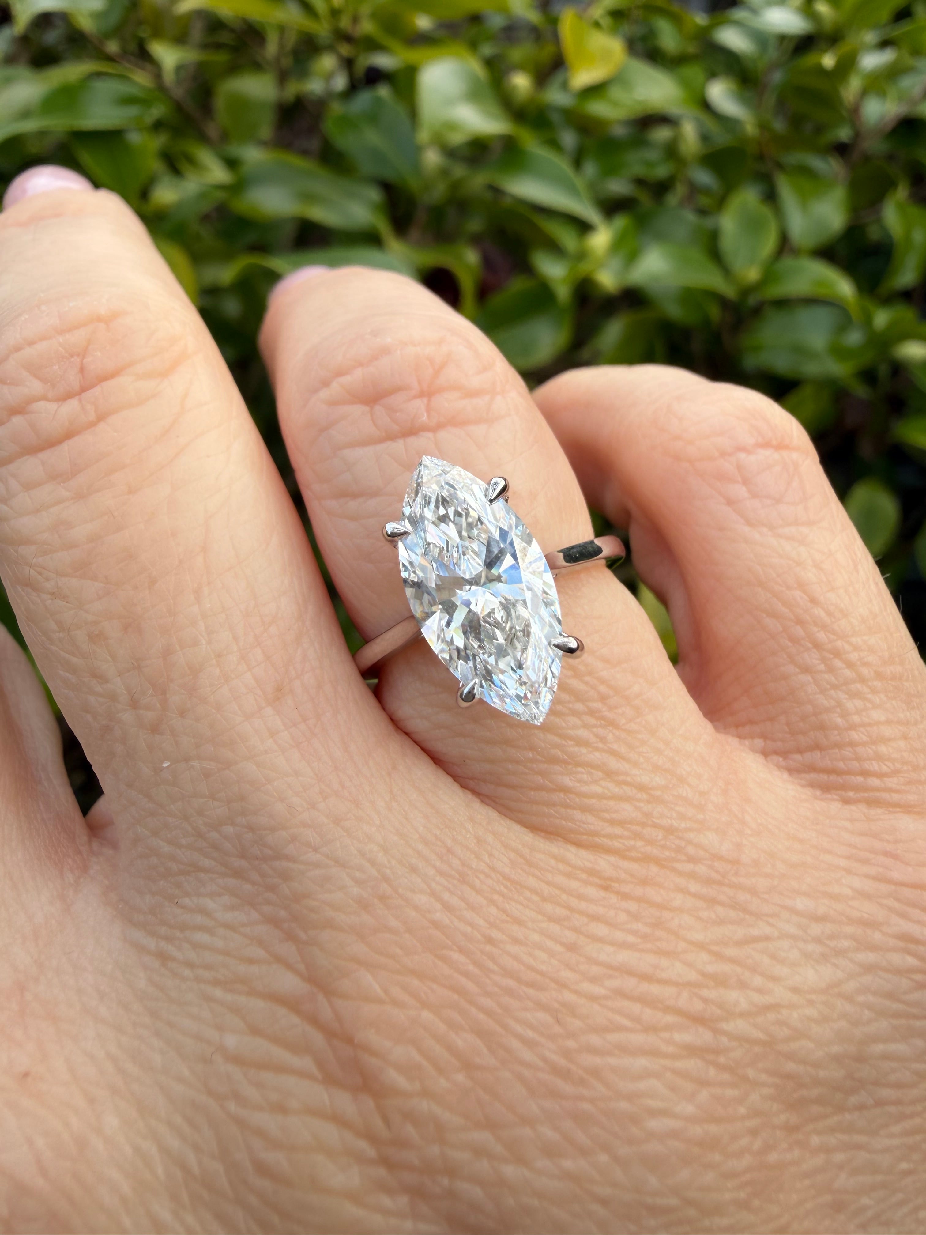 Platinum 3.07ct Marquise Brilliant Cut Lab-Grown Diamond Solitaire Ring – IGI Certified