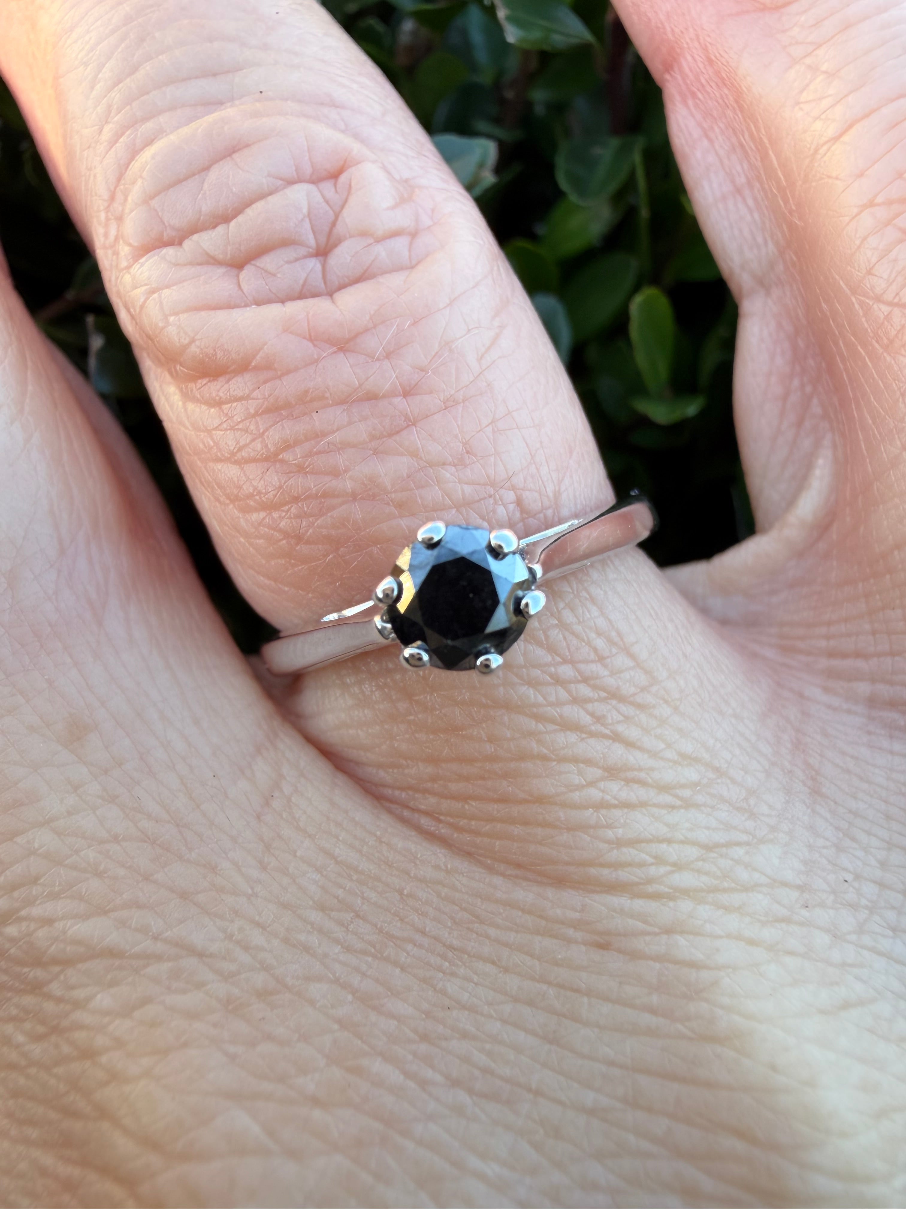 18k White Gold 0.40ct Natural Round Black Diamond Solitaire Ring certified