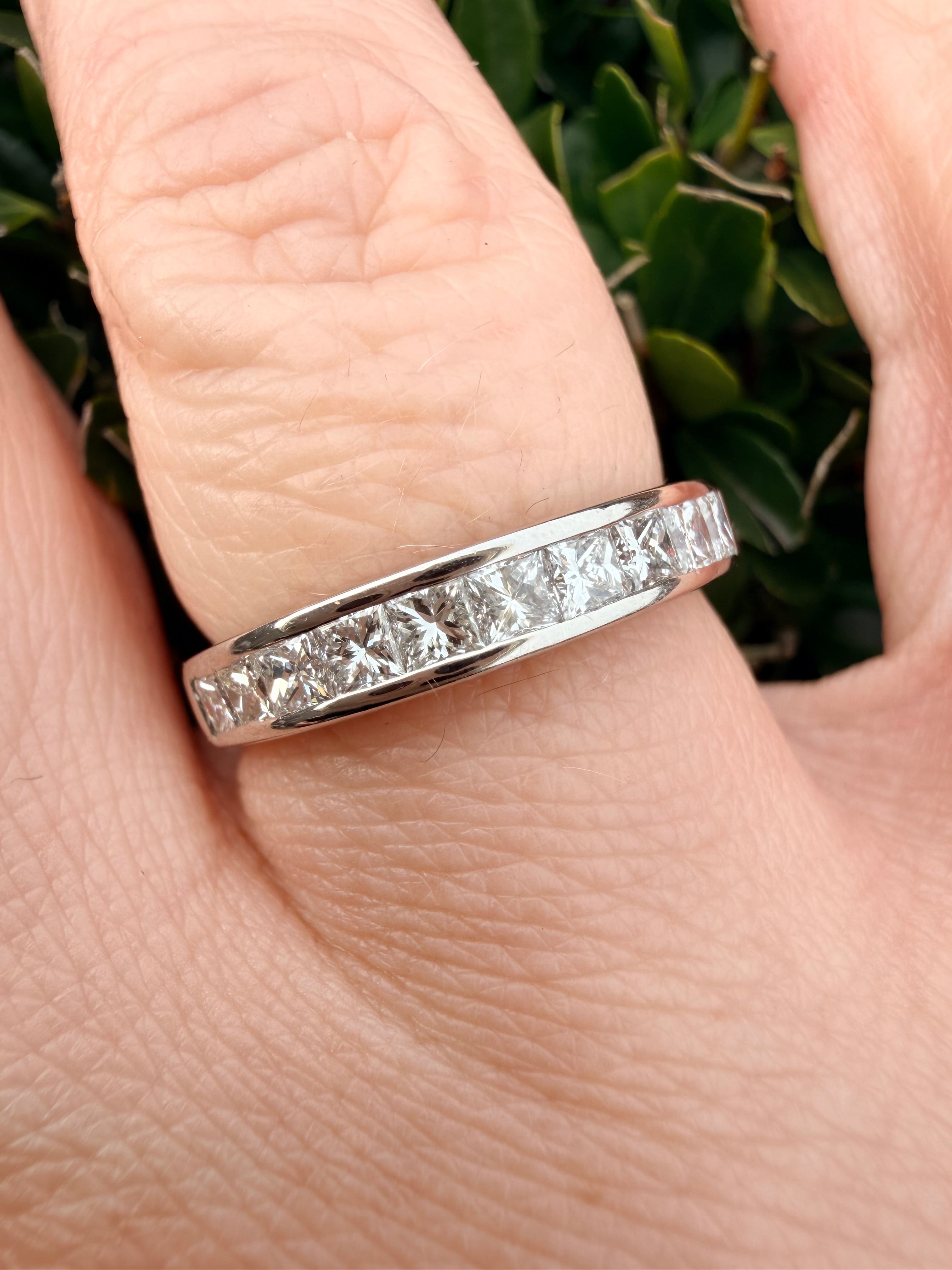 Platinum 1.00ct Natural Princess Cut Diamond Half Eternity Ring Certified