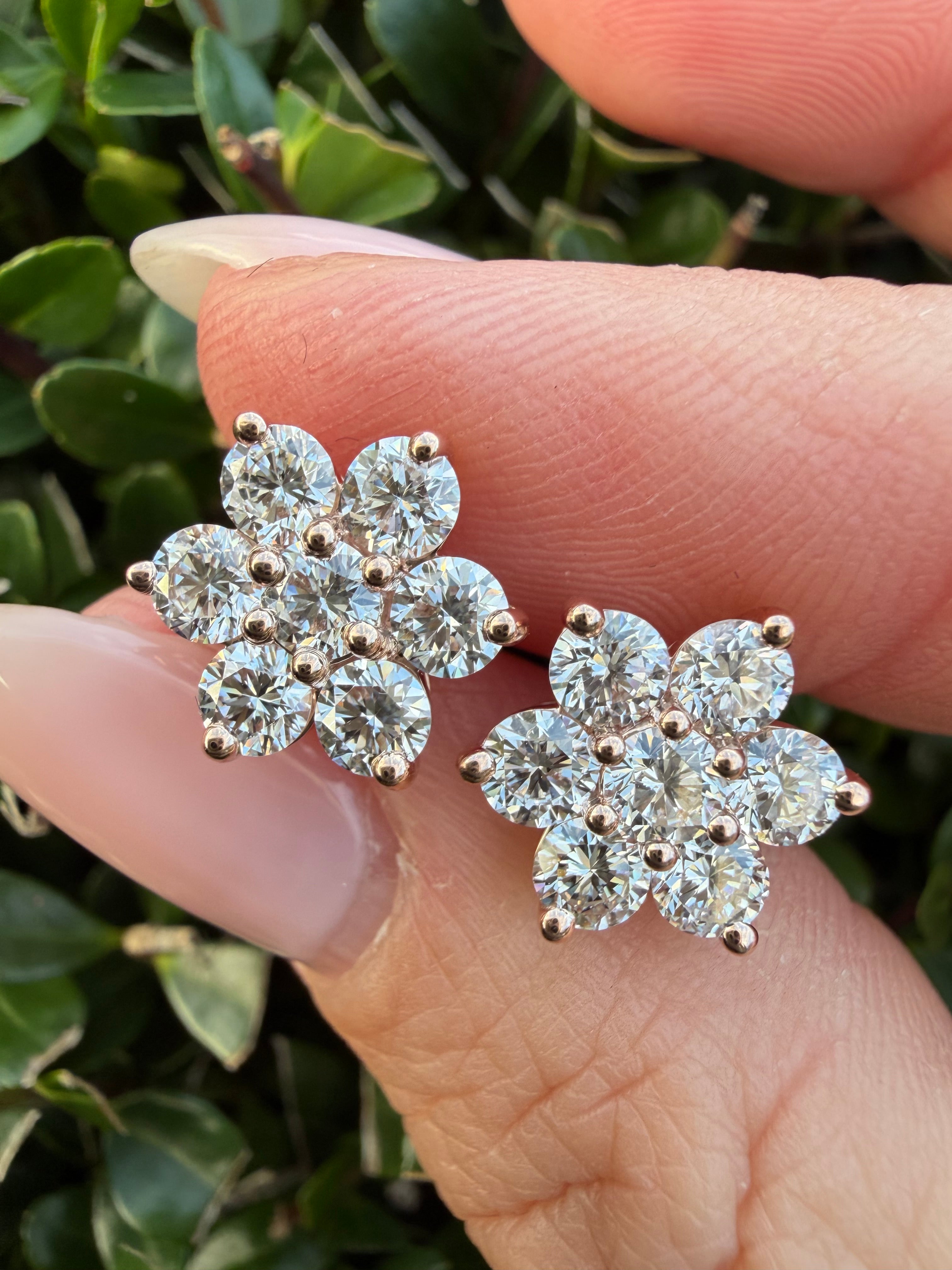 2.22ct round brilliant Cut lab grown Diamond cluster Earrings 9k Rose gold IGI certified