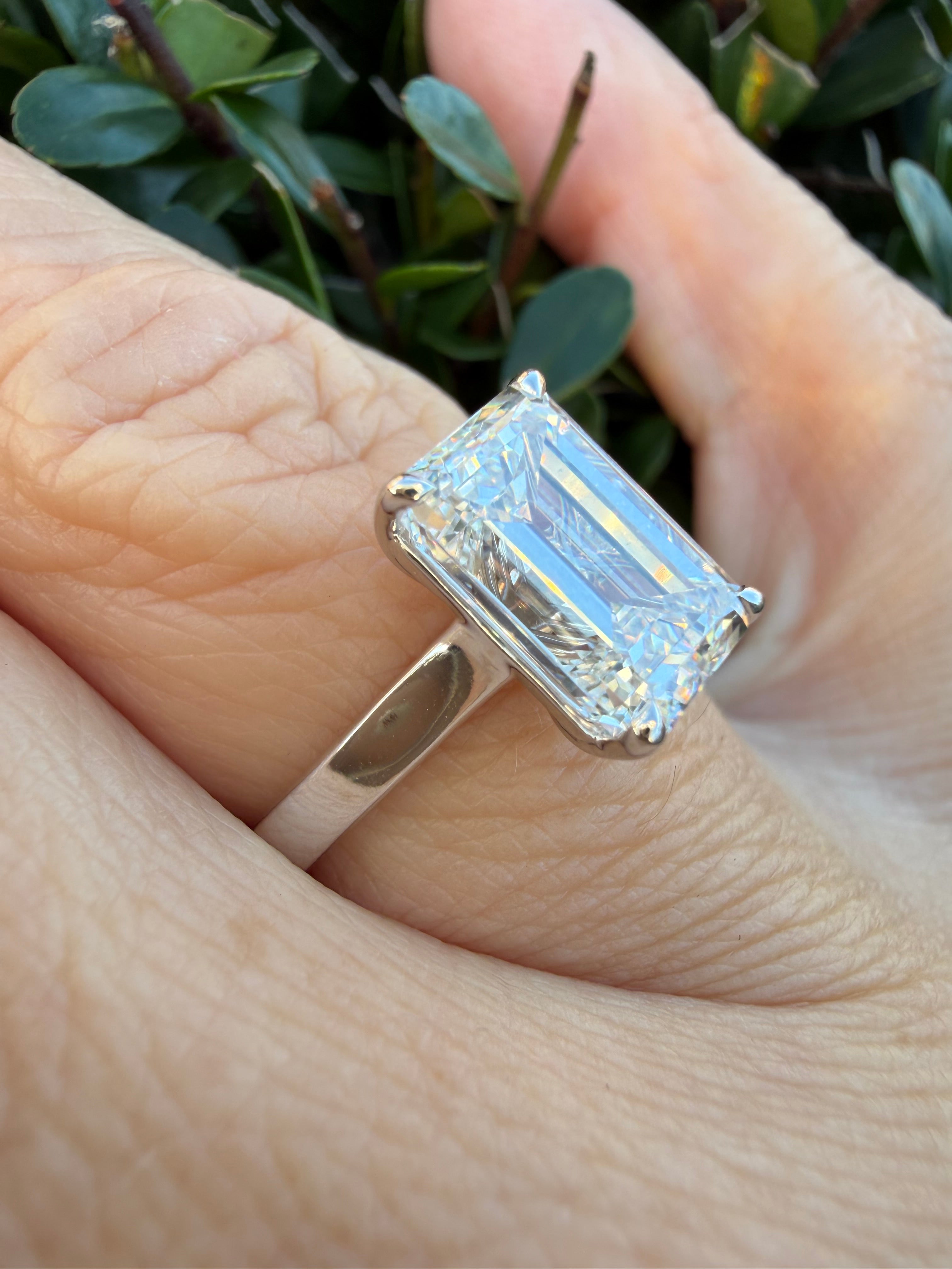 3.02ct emerald cut Lab Grown Diamond Solitaire Ring IGI Certified set in 9k white gold