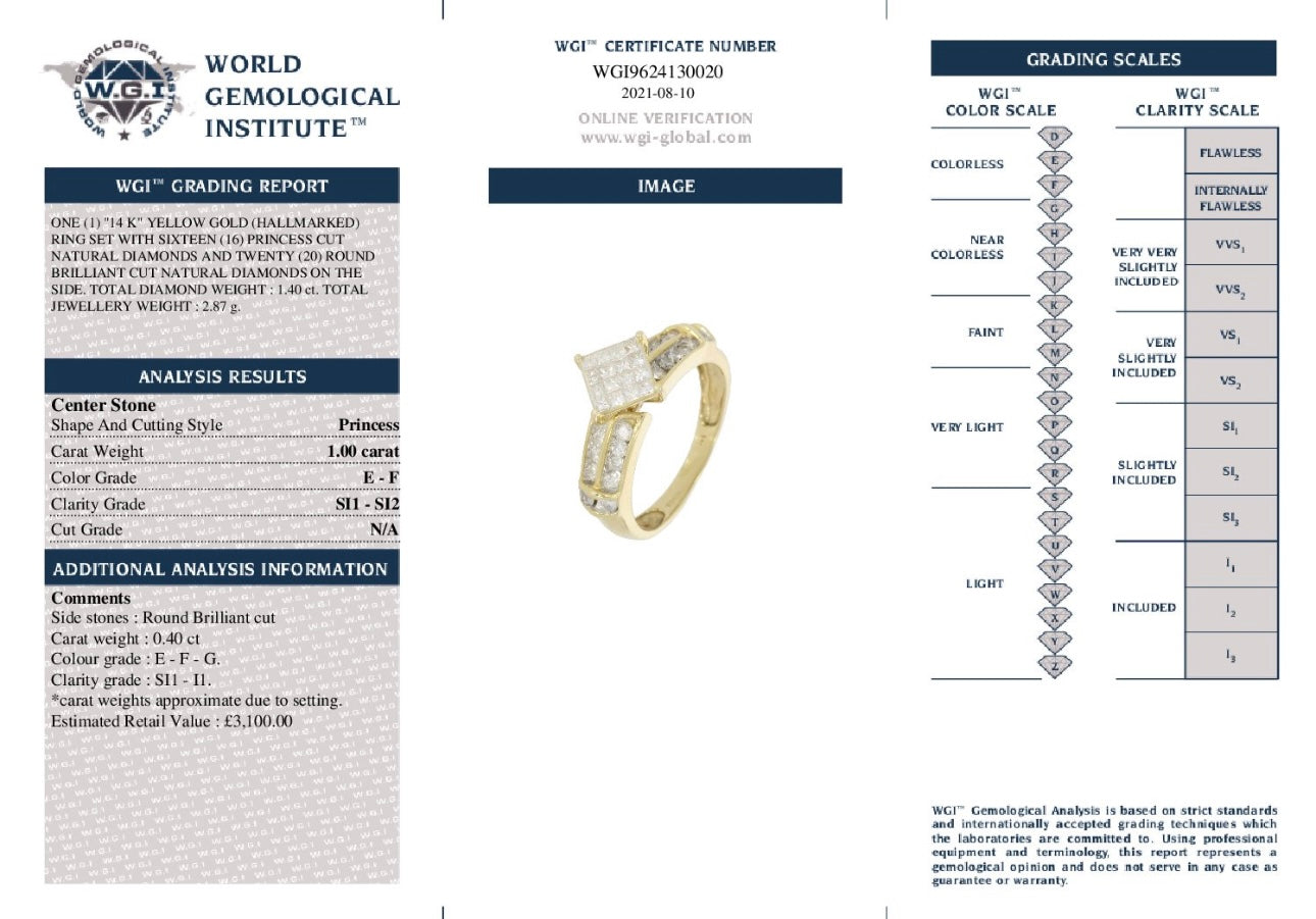 14k Yellow Gold 1.40Ct Natural Diamond Cluster Ring certified