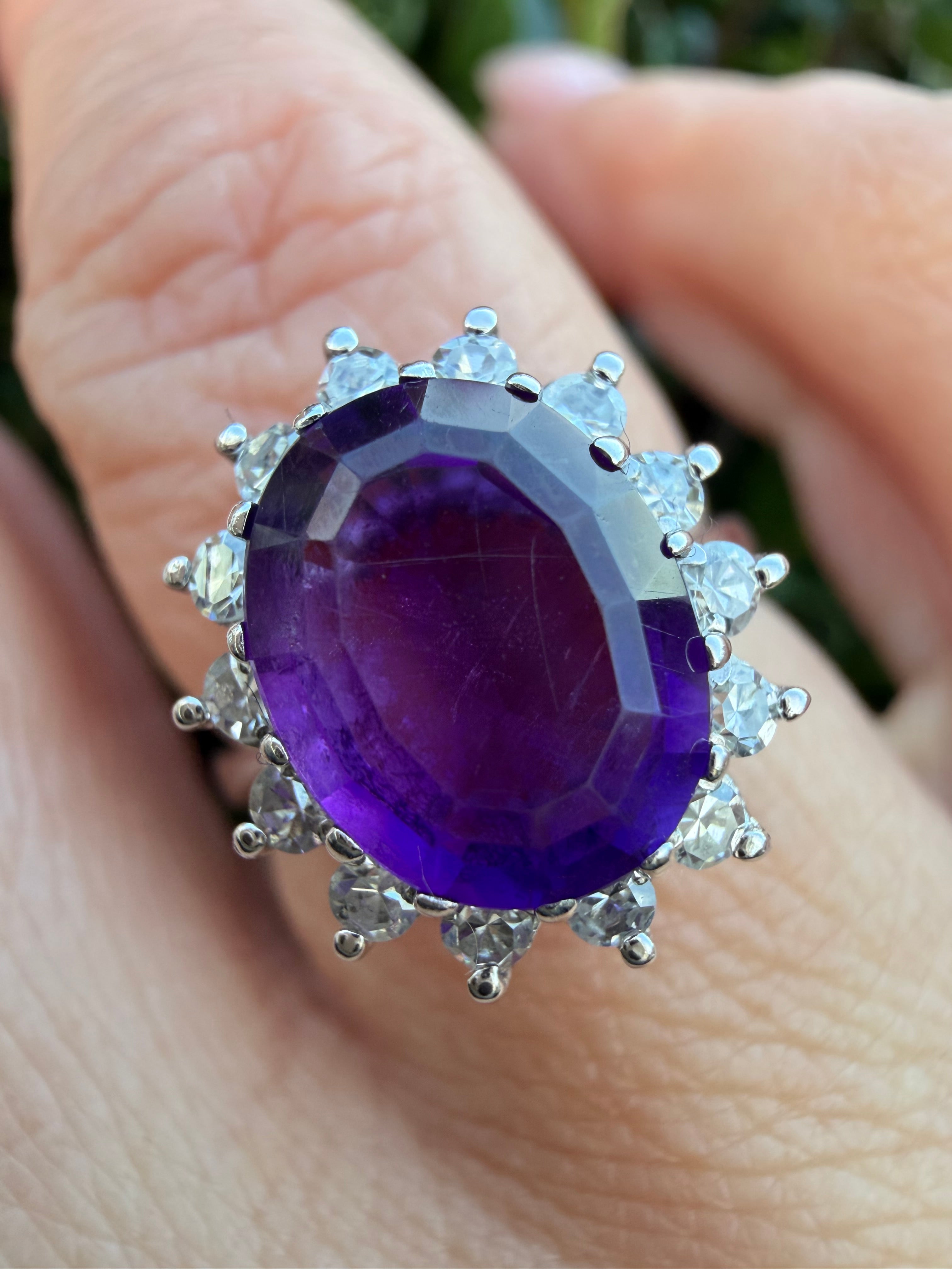 18k Gold Natural Diamond and Amethyst Ring Certified