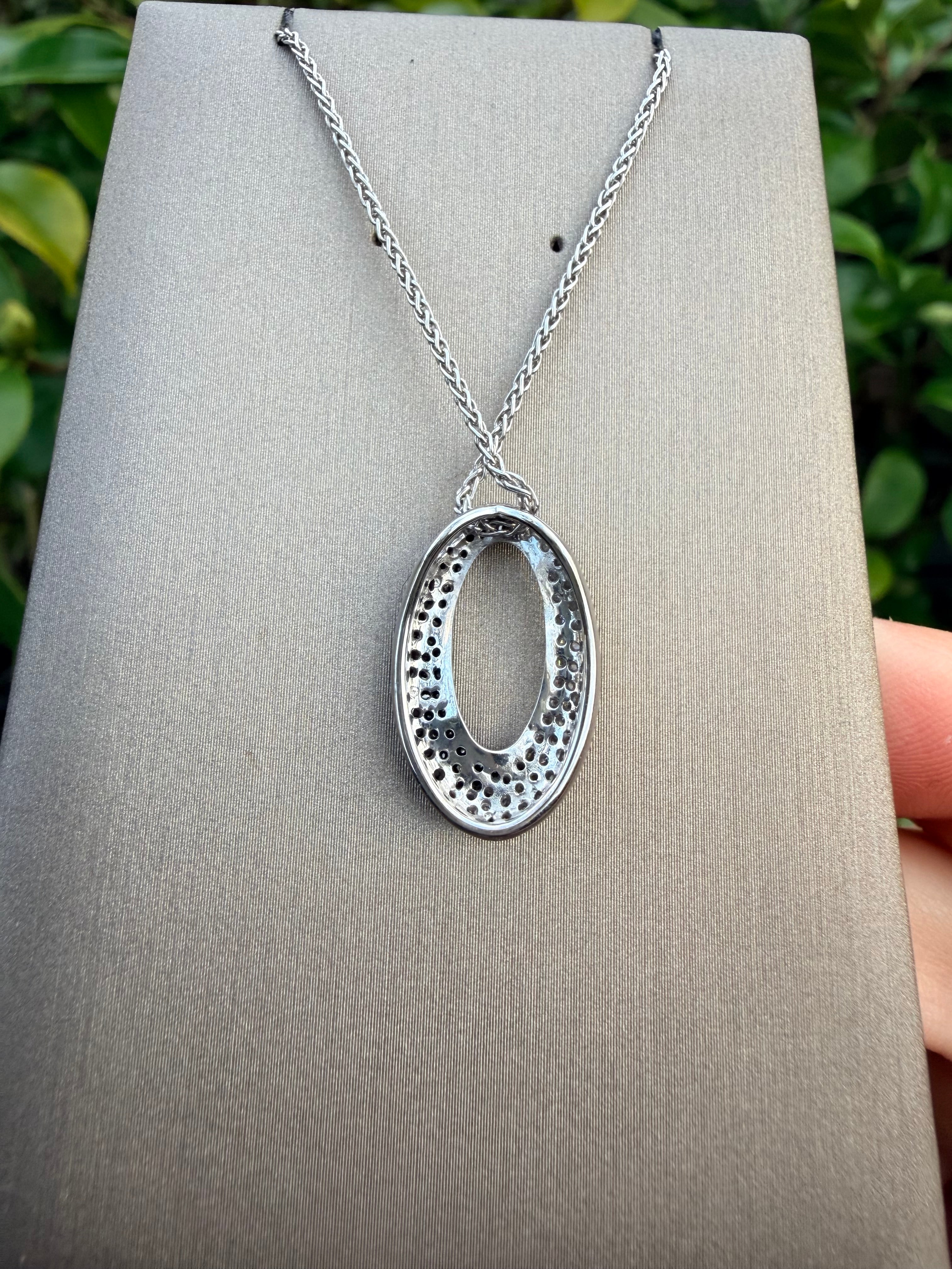 18K White Gold Black And White Diamond Pendant And Chain Set certified