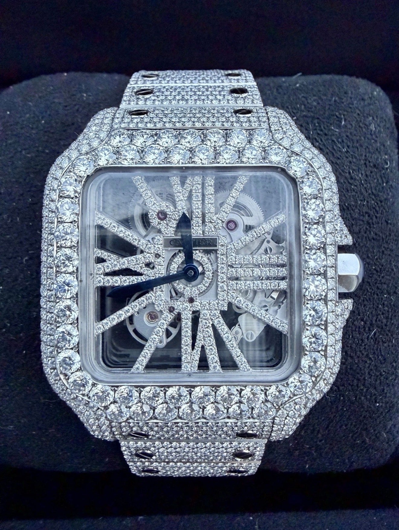 Cartier de santos skeleton stainless steel 33ct Natural Vvs Diamonds Certified