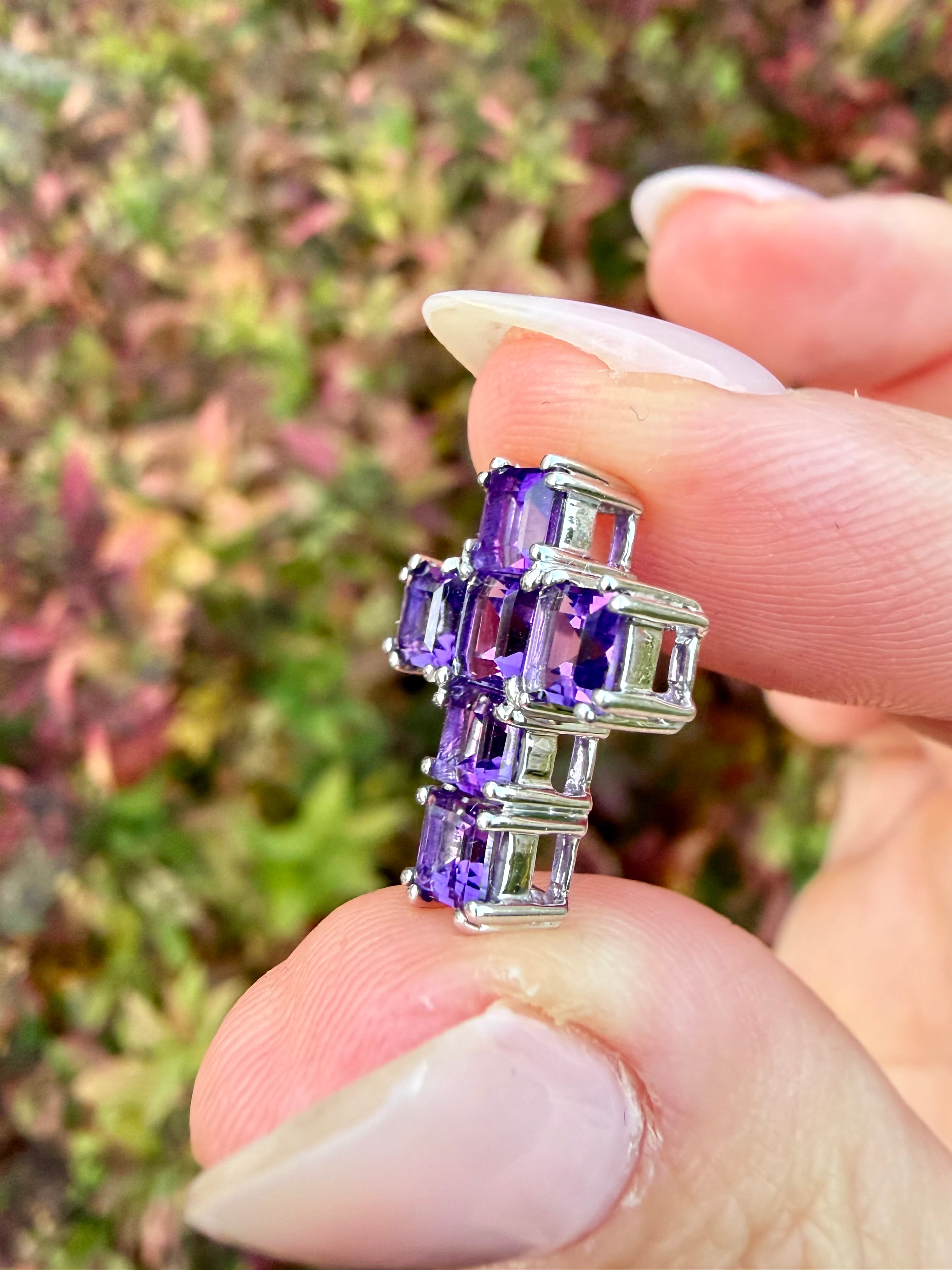 18k White Gold 2.00 Ct Natural Amethyst Cross Pendant certified