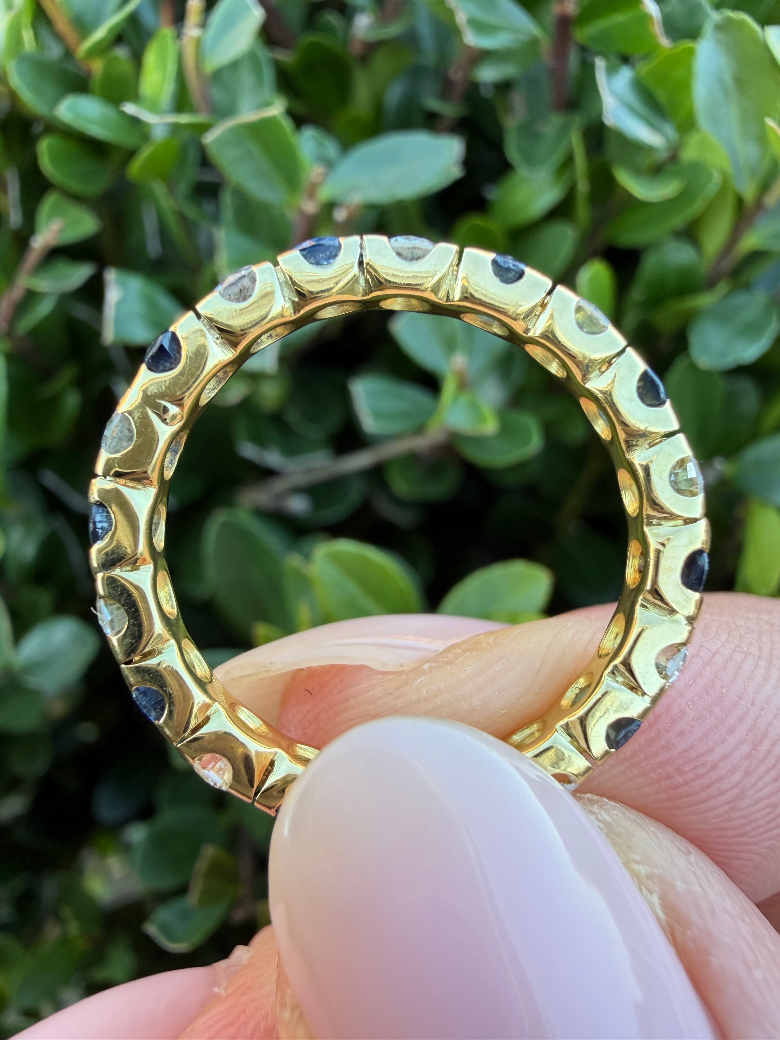 14k Yellow Gold Natural Diamond And Sapphire Full Eternity Ring certified