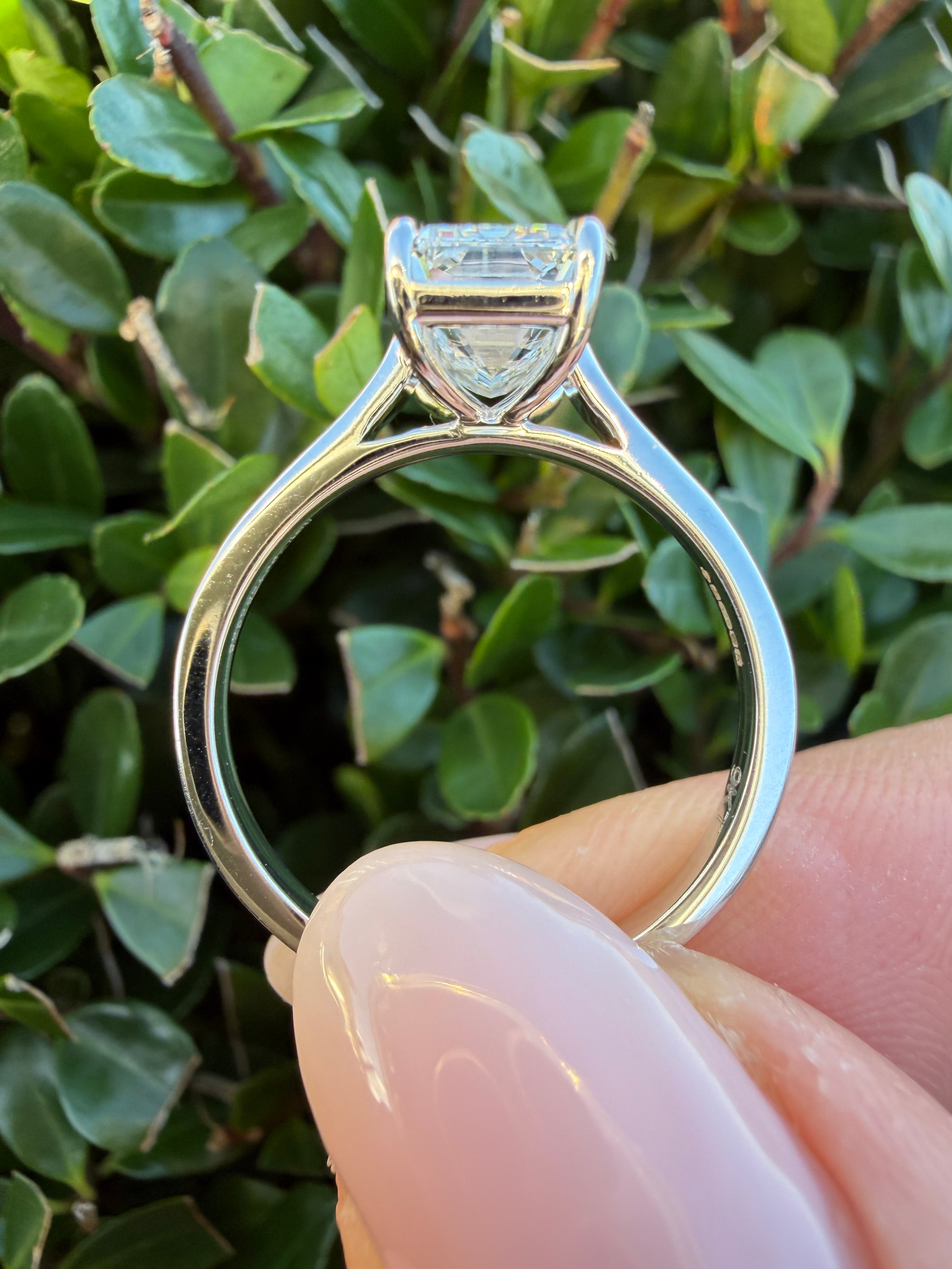 2.09ct emerald cut Lab Grown Diamond Solitaire Ring IGI Certified set in 9k white gold