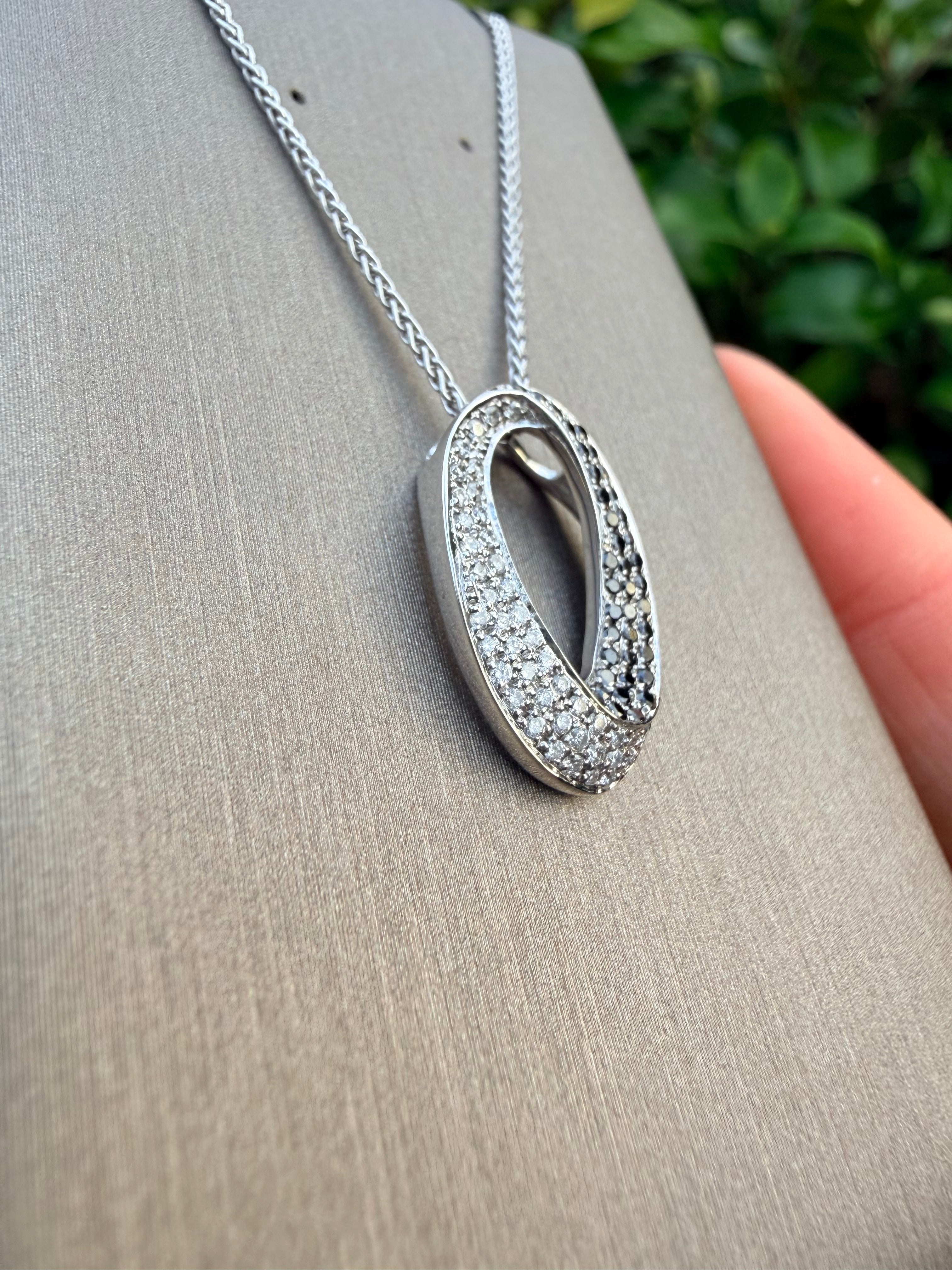 18K White Gold Black And White Diamond Pendant And Chain Set certified