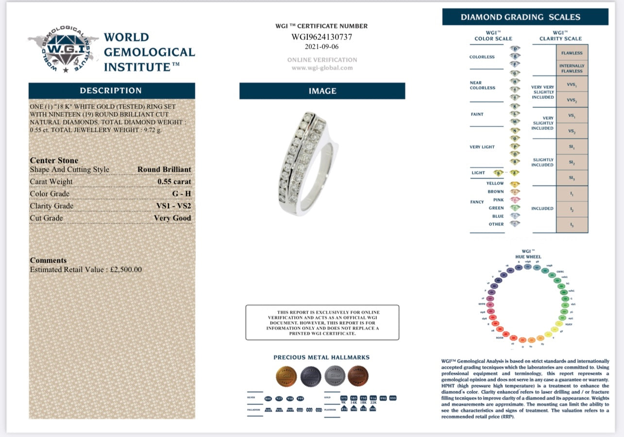 18k White Gold 0.55ct Natural Diamond Two Row Ring certified